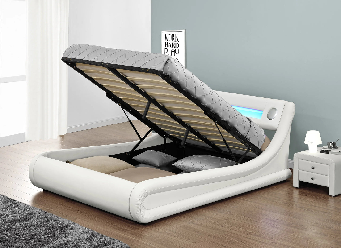 SPEAKERS LED Lights Storage Bed with Bluetooth