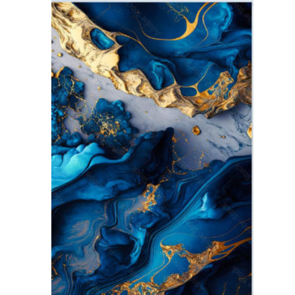 NC-86 RHEA Blue And Gold Abstract Swirls Modern Wall Art TG