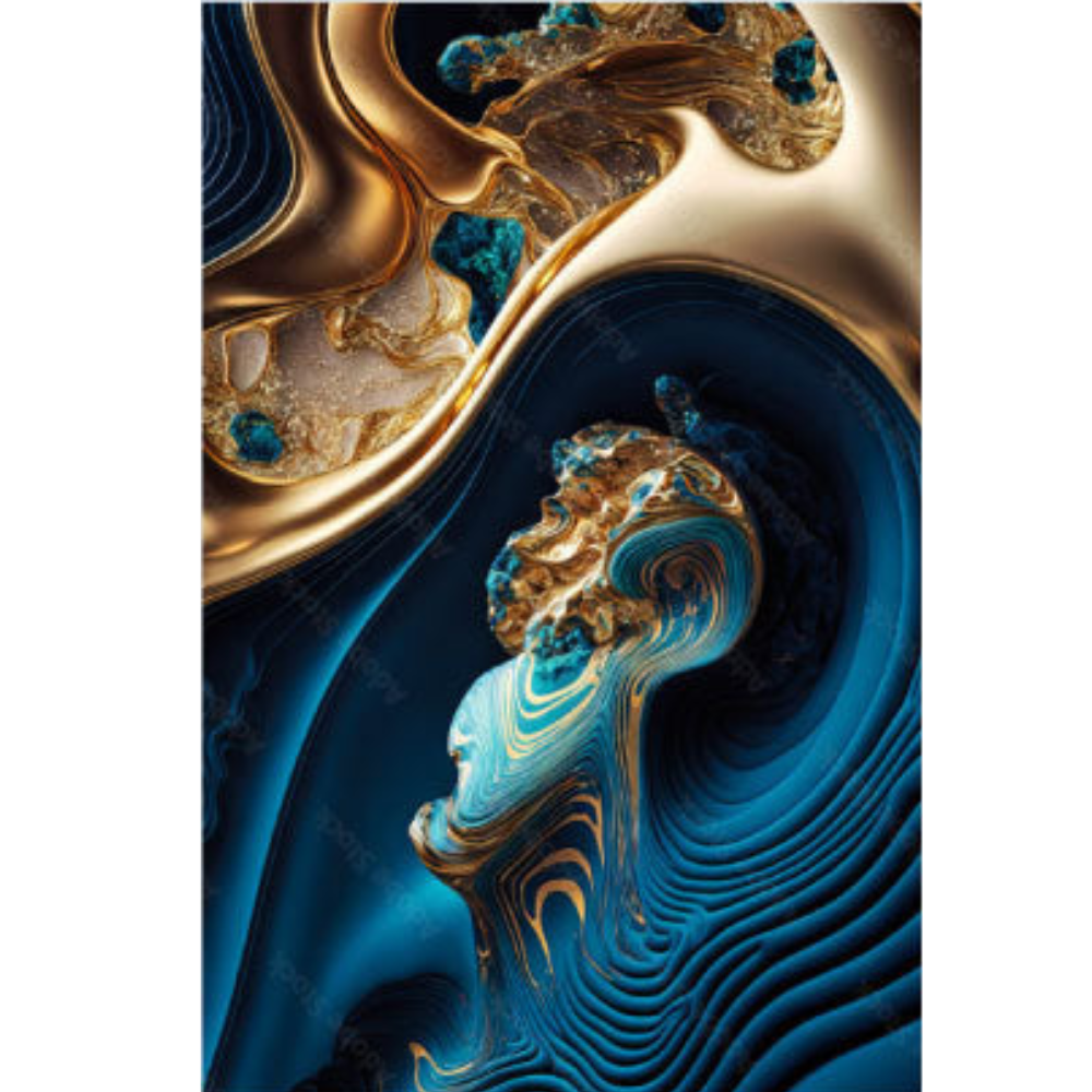 NC-86 RHEA Blue And Gold Abstract Swirls Modern Acrylic Wall Art