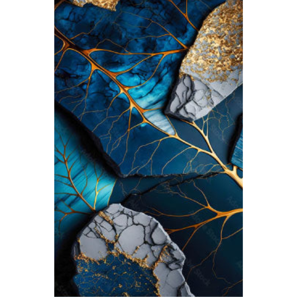 NC-86 RHEA Blue And Gold Abstract Swirls Modern Acrylic Wall Art