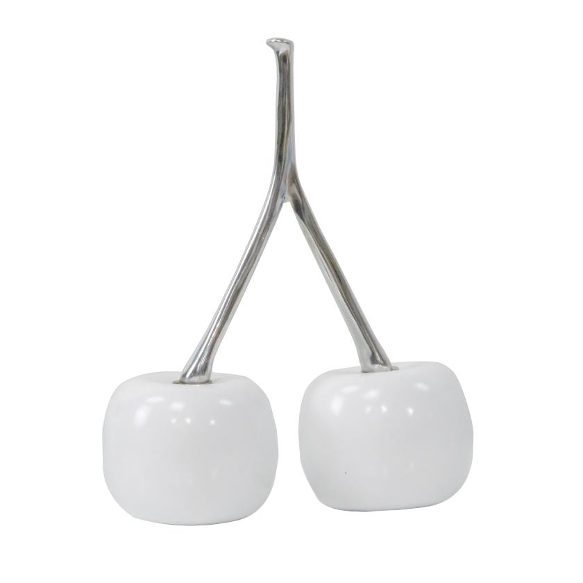 CERICE White Double Cherry with Aluminum Polished Stem