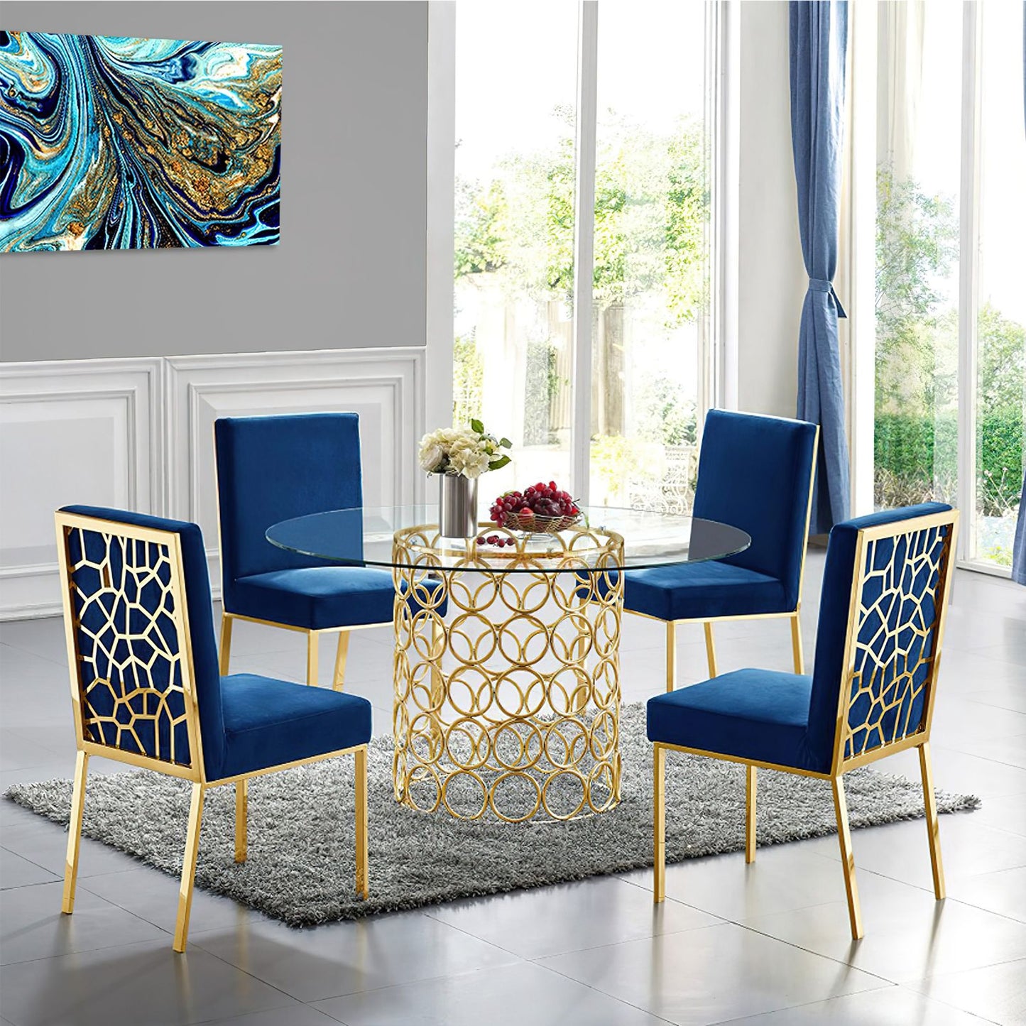 SC-400 ASHLEY Blue Velvet Dining Chair