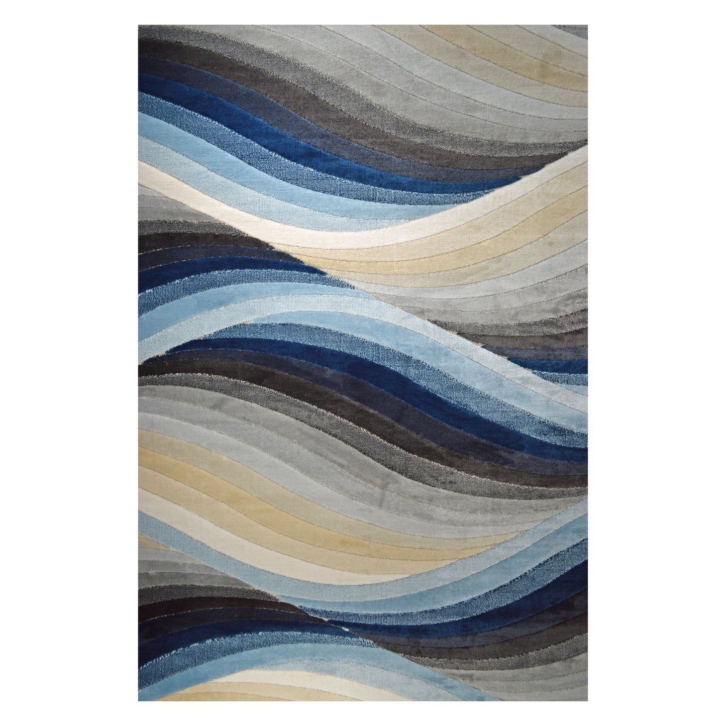 BONITA Collection Grey Beige and Blue Waves Pattern Rug