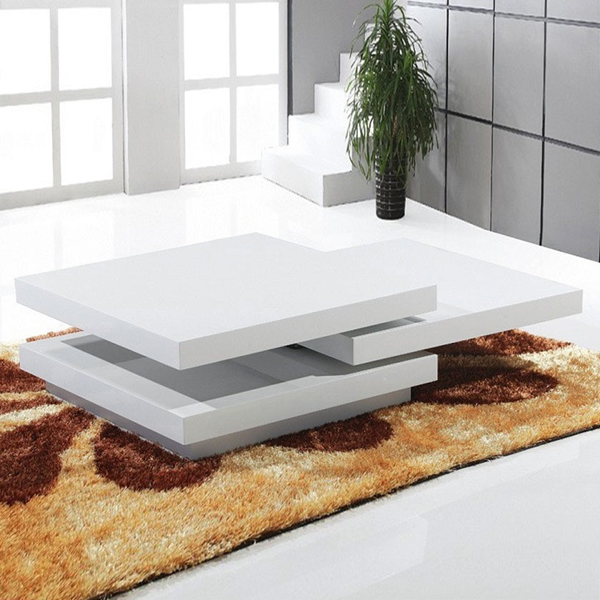 C-636 Glossy White Square Swivel Coffee Table