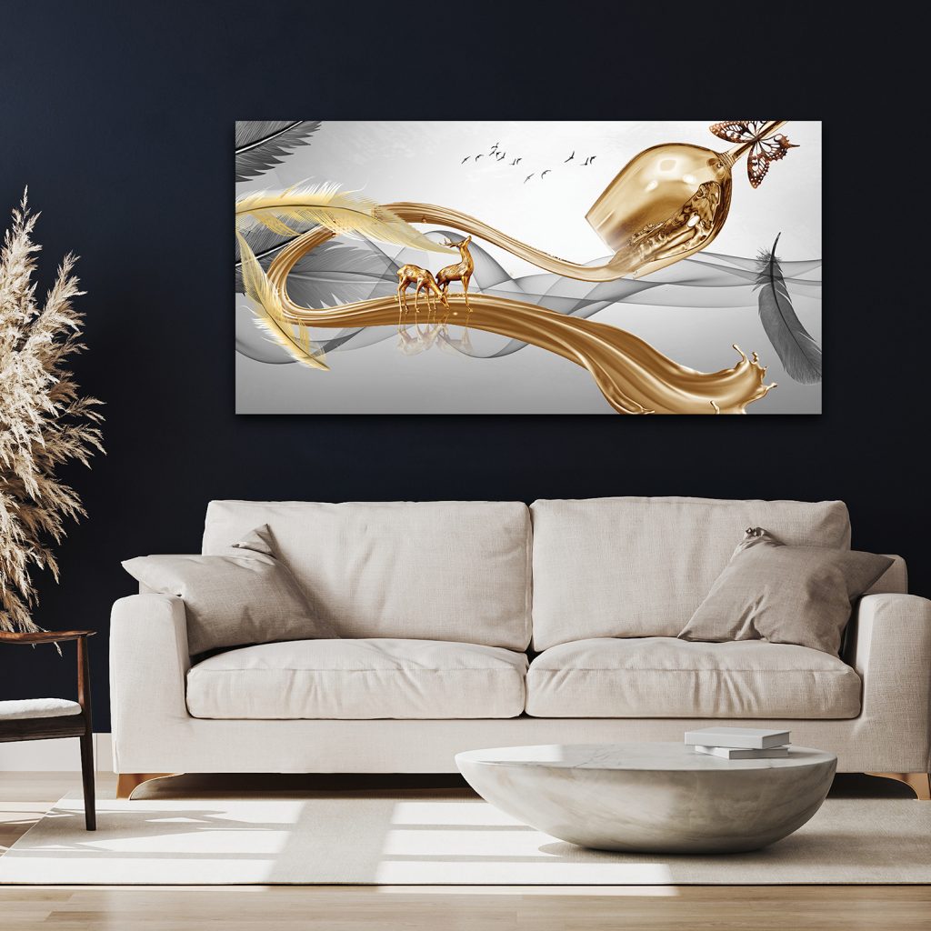 SULC-43 GOLDEN Deer and Wine Wall Art Print TG