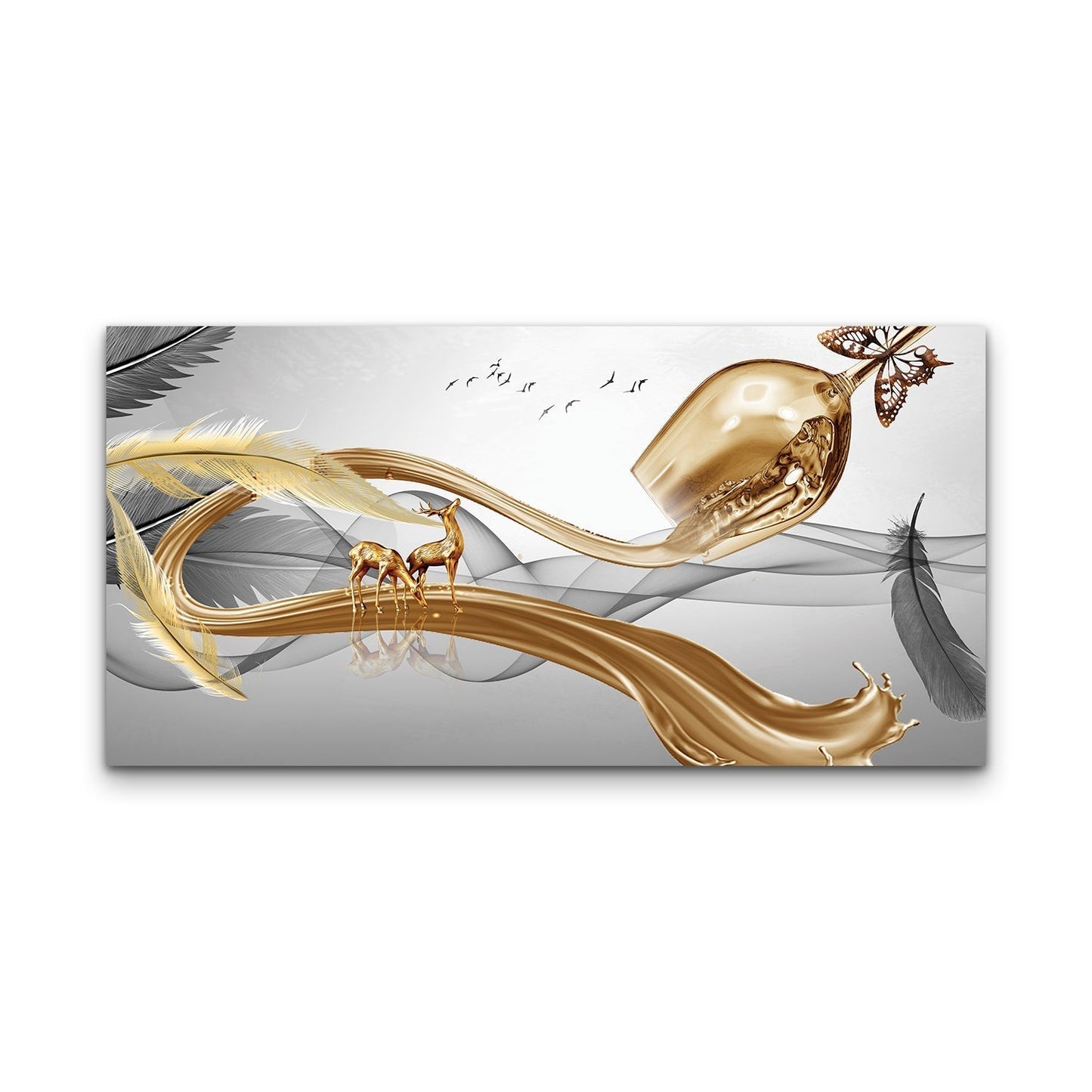 SULC-43 GOLDEN Deer and Wine Wall Art Print TG