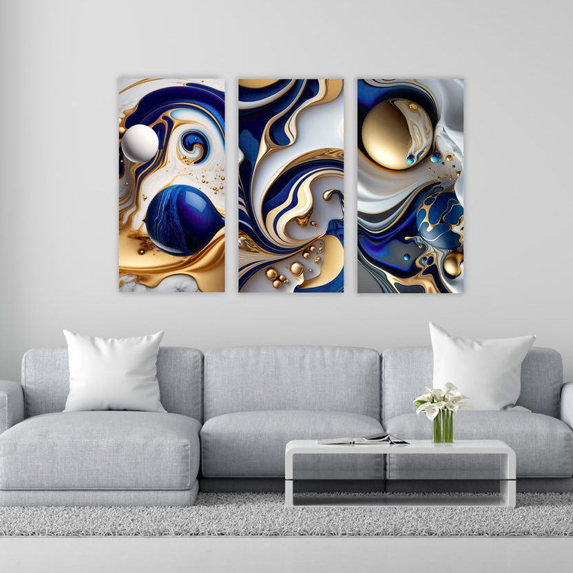 NC-104 AZURE Blue And Gold Abstract Wall Art TG – GrakoDesign