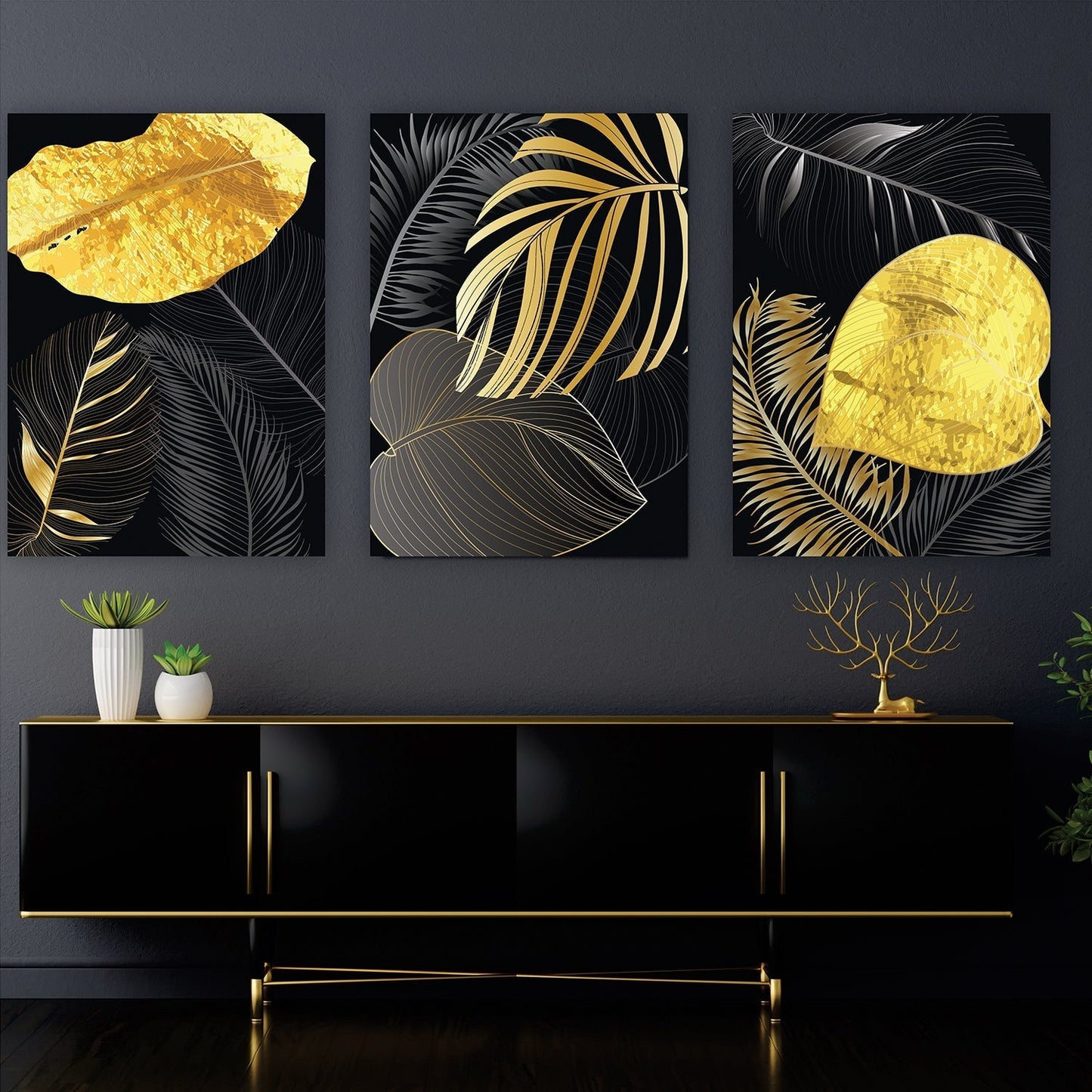SULC-50 DION Gold Leaves Modern Wall Art TG