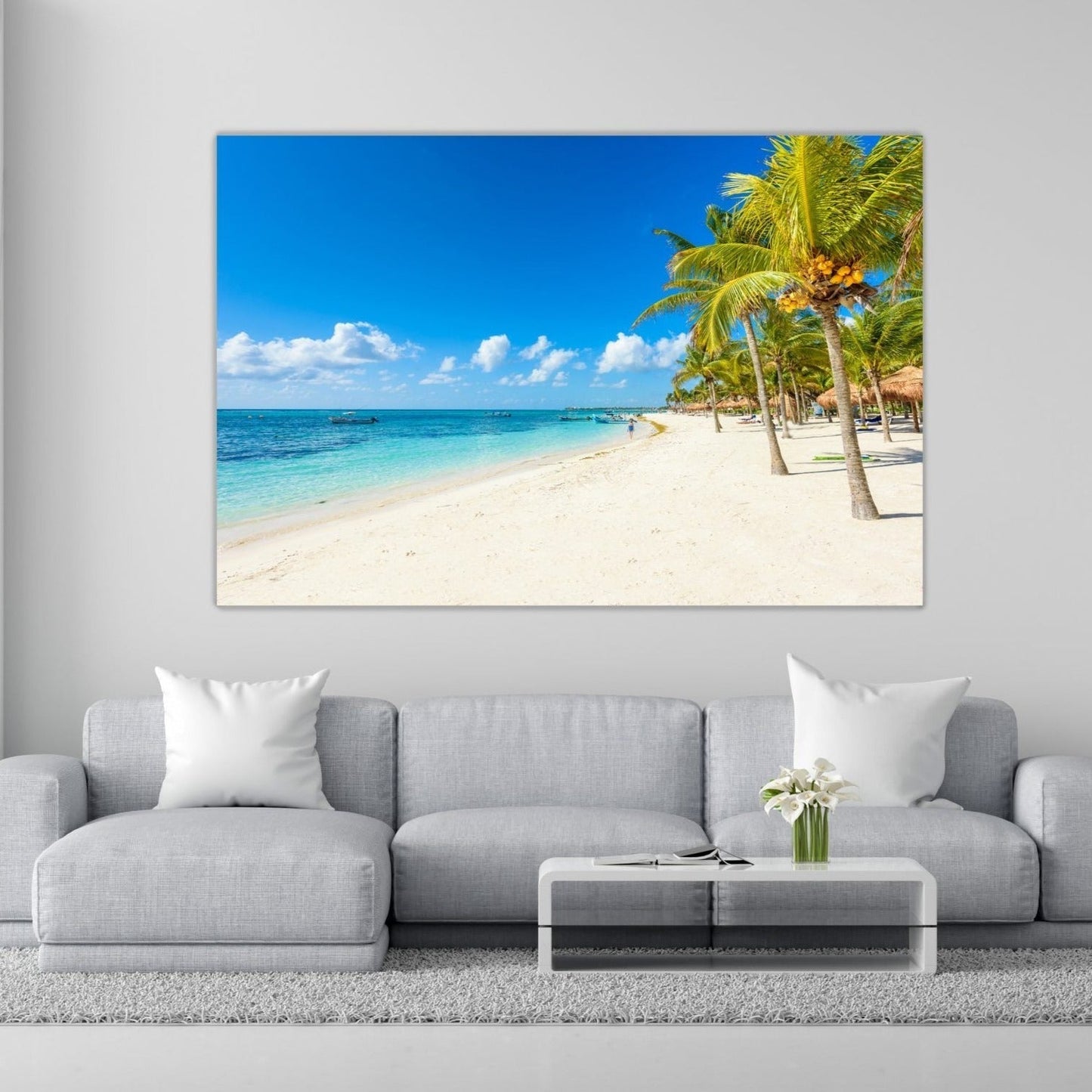NC-02 LUSH Coconut Palms on White Sands Modern Wall Art TG