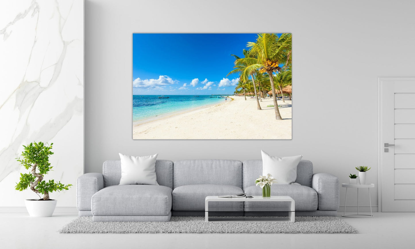 NC-02 LUSH Coconut Palms on White Sands Modern Wall Art TG