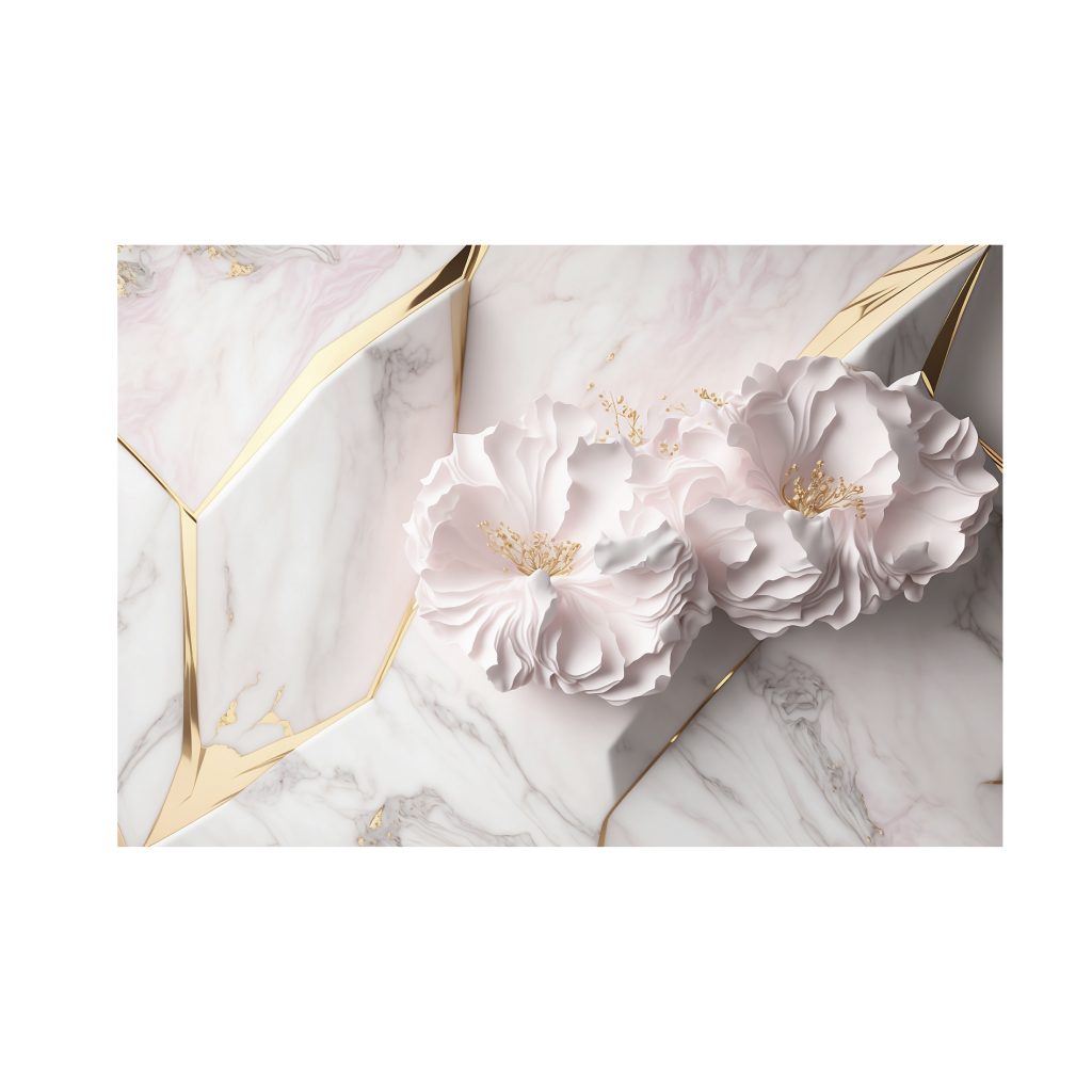 NC-10 GILDED 3D White Flowers Modern Acrylic Wall Art
