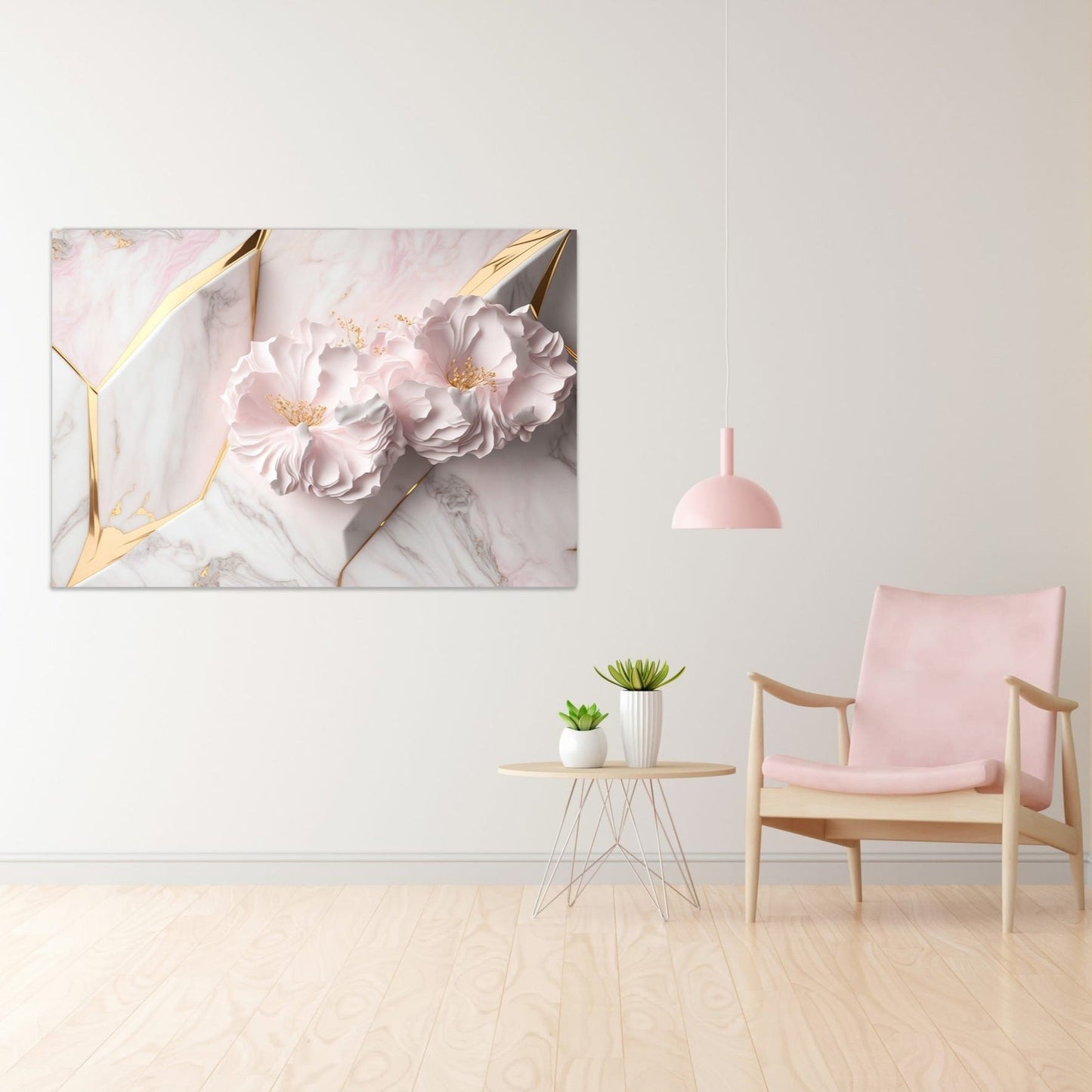 NC-10 GILDED 3D White Flowers Modern Acrylic Wall Art
