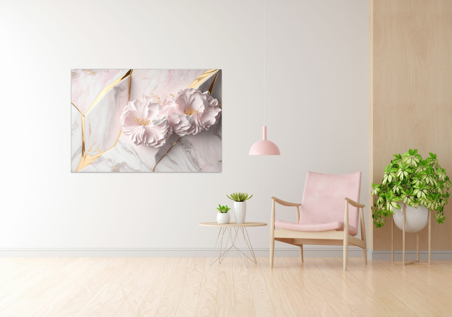 NC-10 GILDED 3D White Flowers Modern Acrylic Wall Art