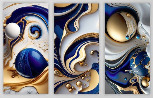 NC-104 AZURE Blue And Gold Abstract Wall Art TG