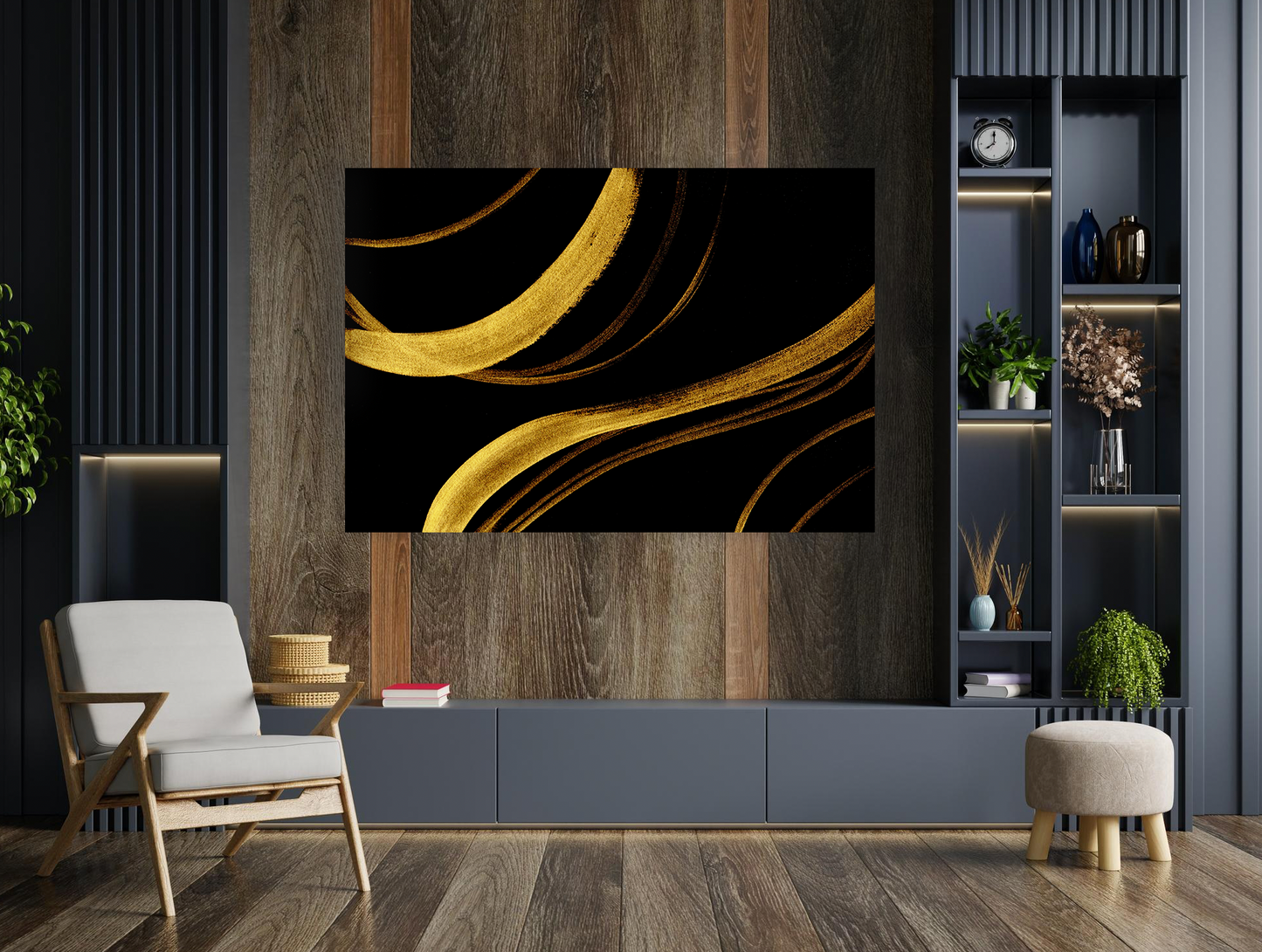 NC-66 EBONY Gold Inked Marble Modern Wall Art TG