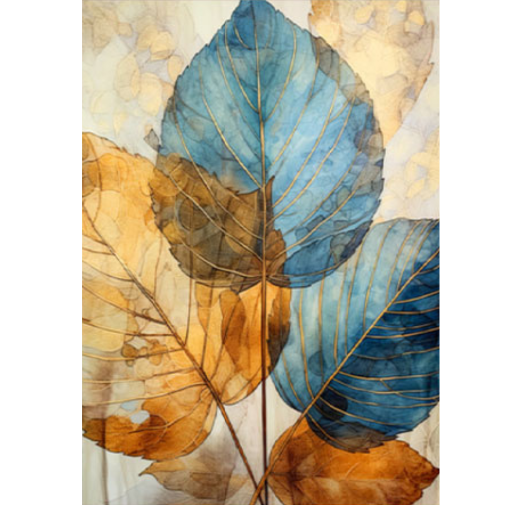 NC-74 TERRA Golden Blue Foliage Modern Acrylic Wall Art