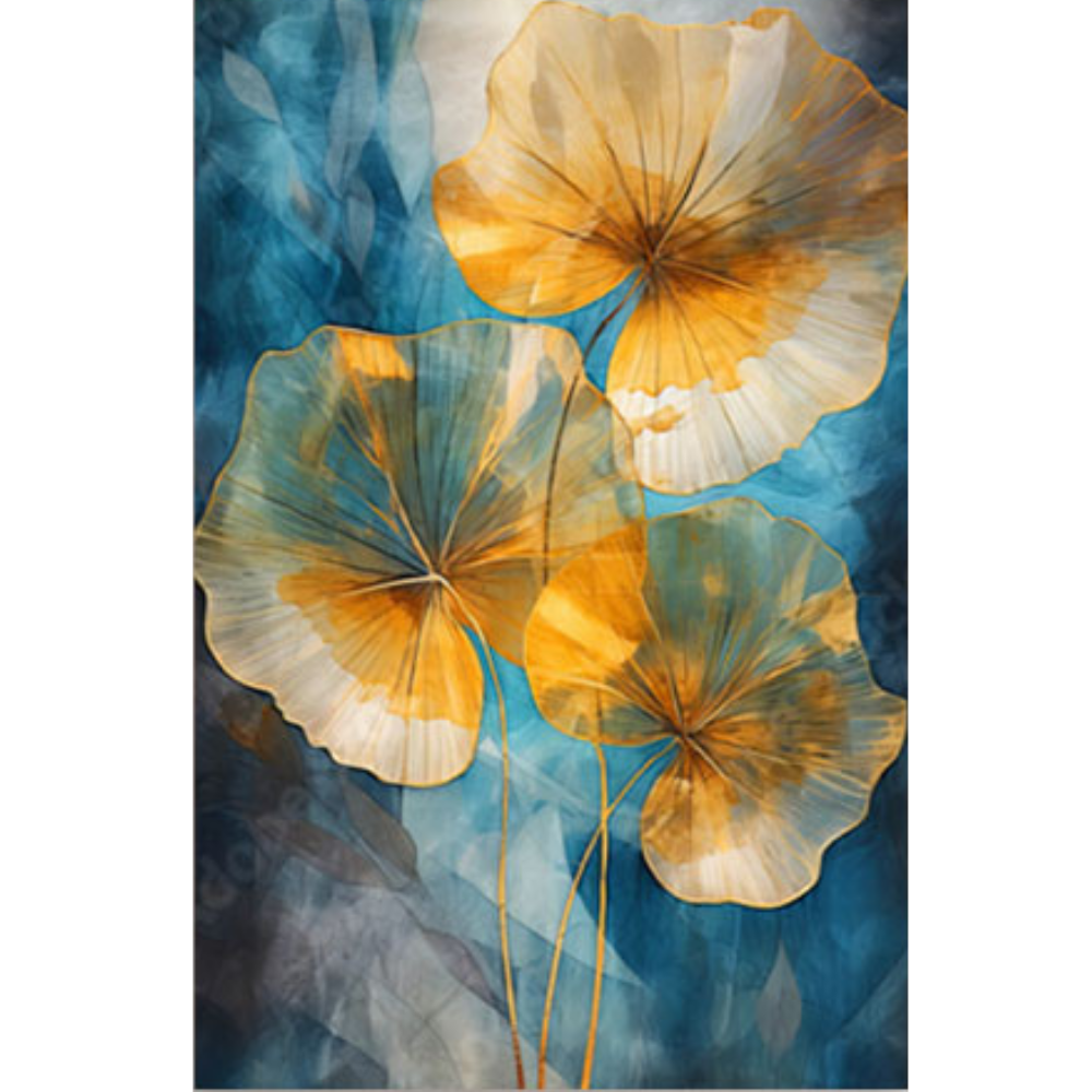 NC-74 TERRA Golden Blue Foliage Modern Acrylic Wall Art