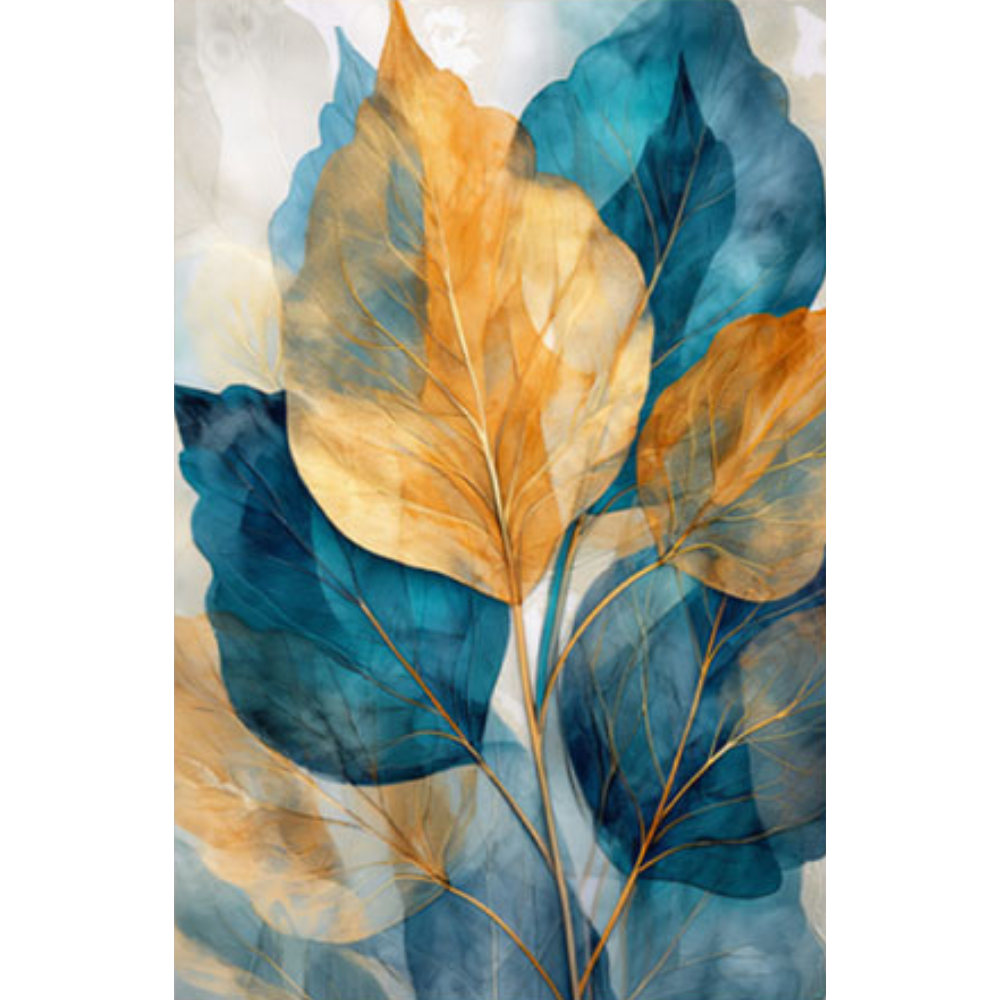 NC-74 TERRA Golden Blue Foliage Modern Acrylic Wall Art