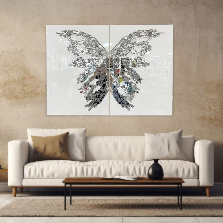 PALC-56 SABI Silver 3D Luxury Butterfly Acrylic Mirror Prints