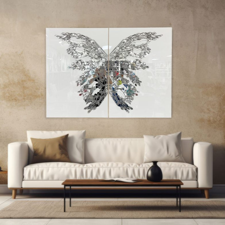 PALC-56 SABI Silver 3D Luxury Butterfly Acrylic Mirror Prints