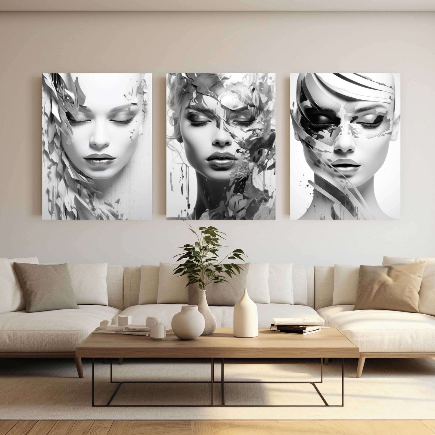 NC-115 ZORIN Woman with Silver Splash Modern Acrylic Wall Art