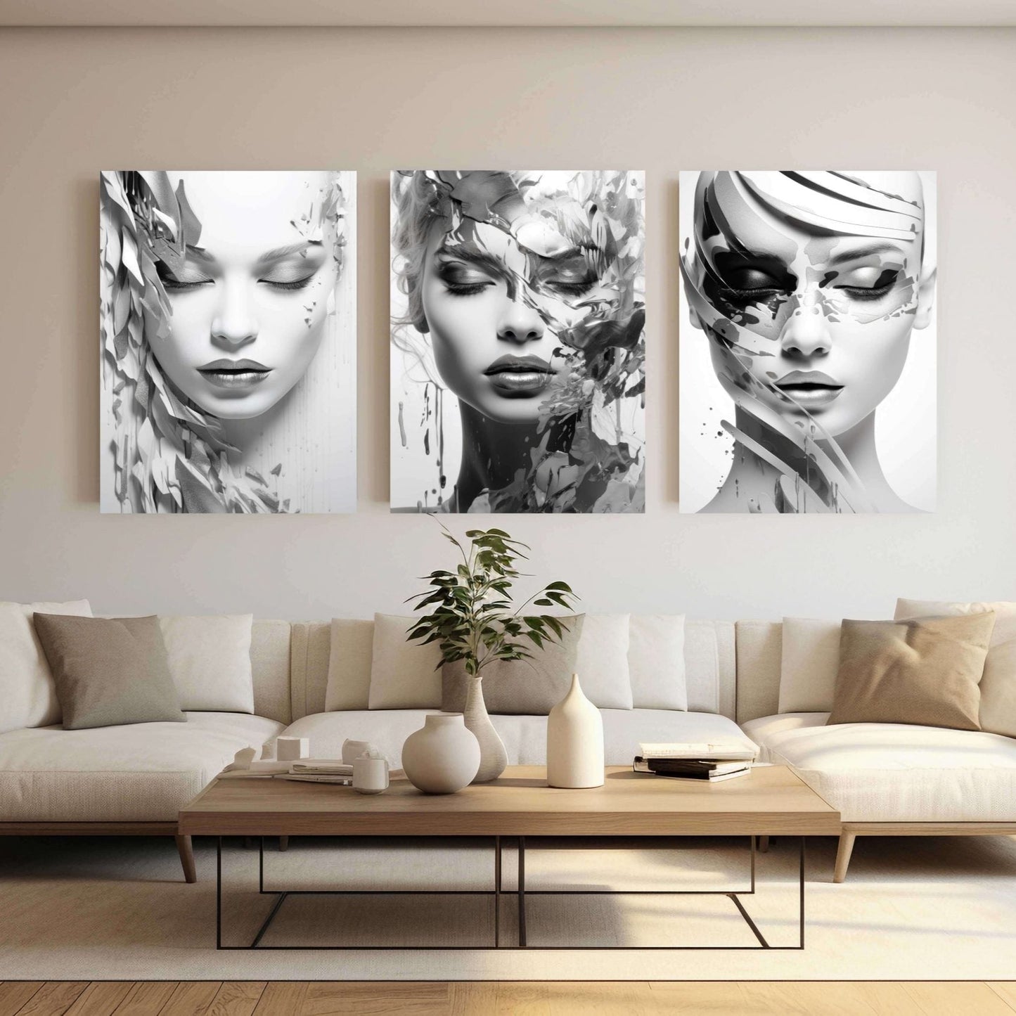 NC-115 ZORIN Woman with Silver Splash Modern Wall Art TG