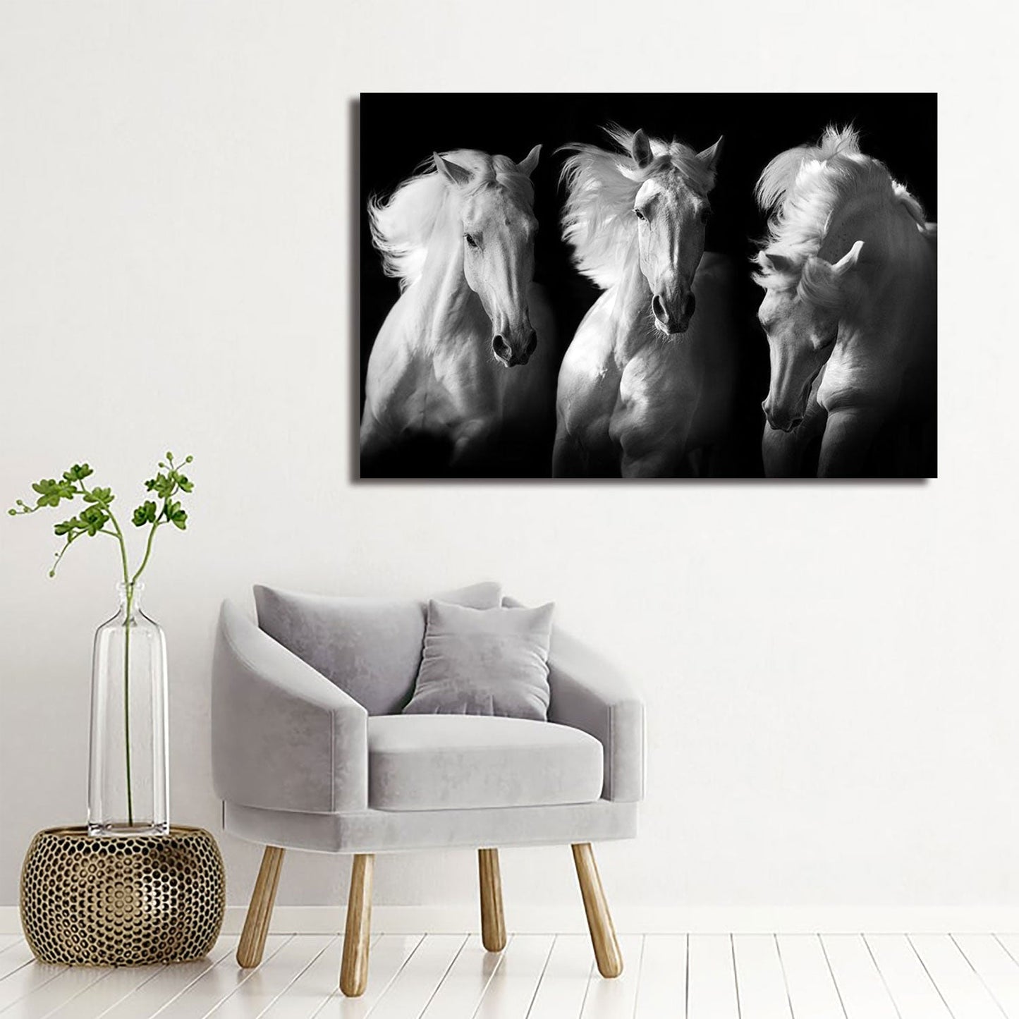 SU-62038 RAYE 3 White Horses Acrylic Wall Art Print