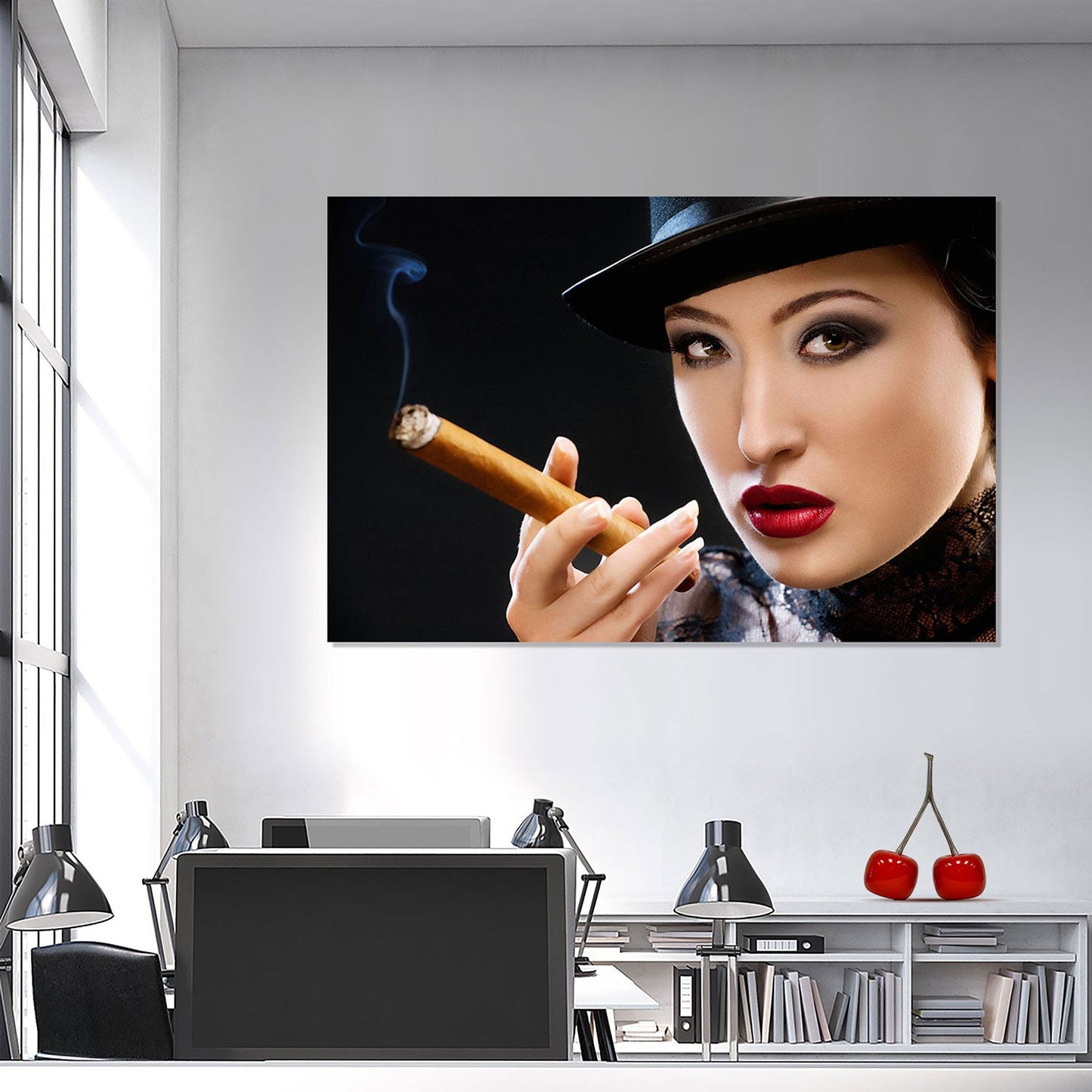 SU-72398 PIROX Lady with Cigar Tempered Glass Print