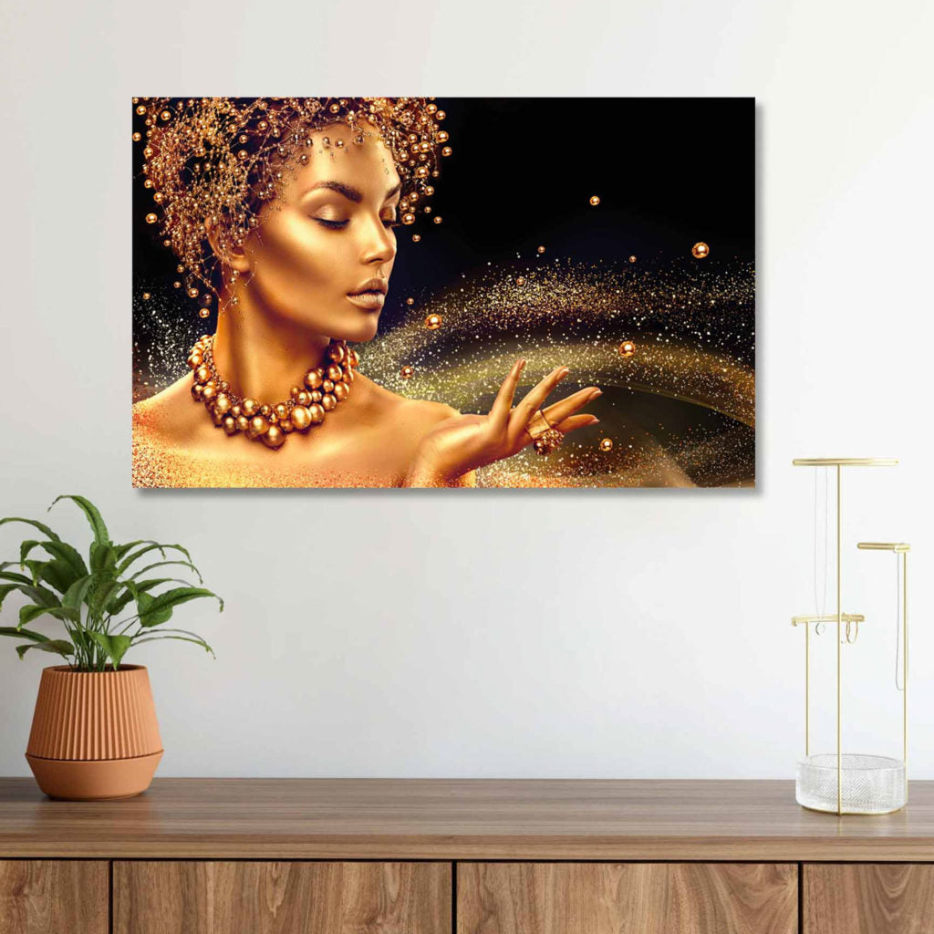 SU-82021 PEARLS Golden Glow Modern Acrylic Wall Art