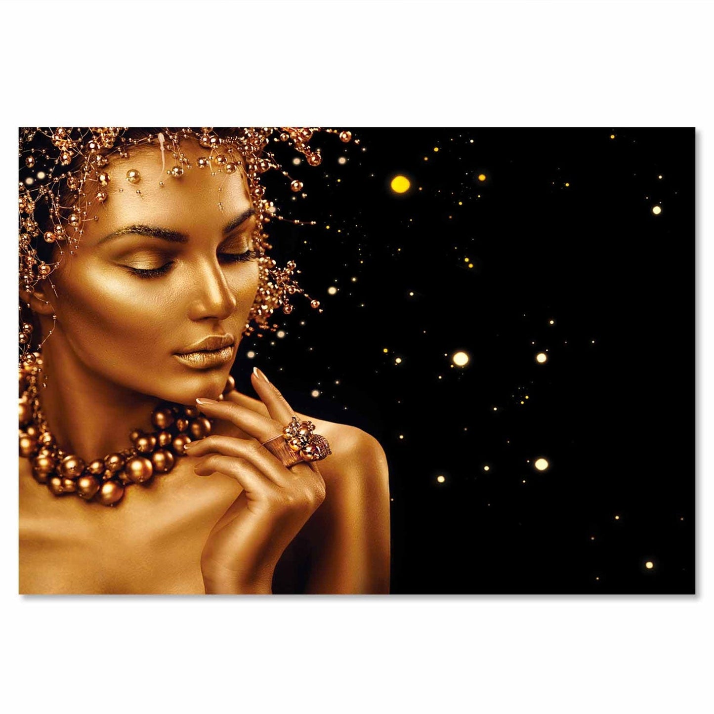 SU-82023 IRENE Women's Dazzling Gold Makeup Modern Wall Art TG