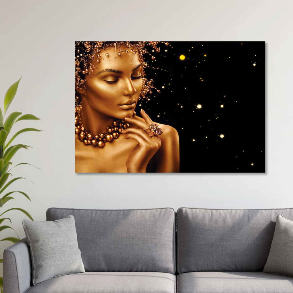 SU-82023 IRENE Women's Dazzling Gold Makeup Modern Wall Art TG
