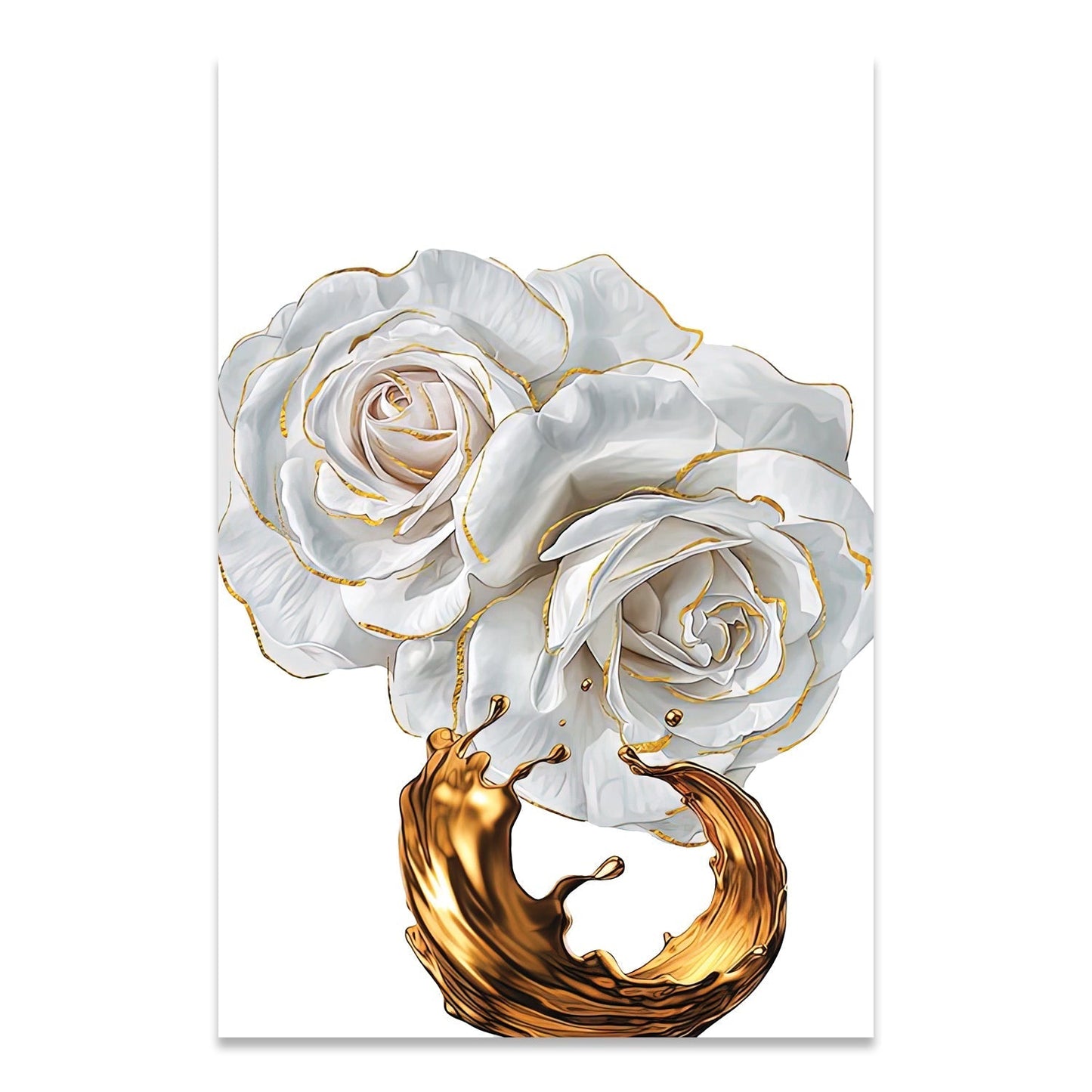 SULC-27 LETO White Rose With Golden Edge Modern Wall Art TG
