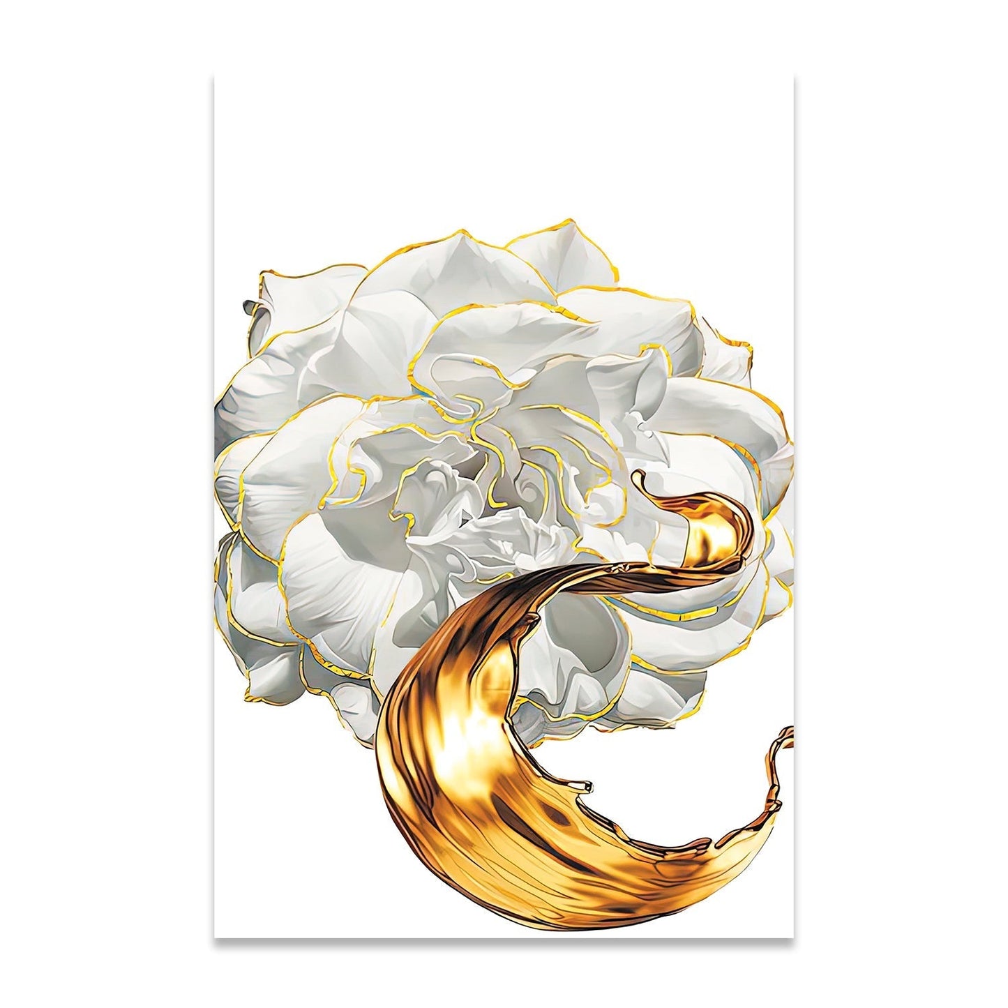 SULC-27 LETO White Rose With Golden Edge Modern Wall Art TG