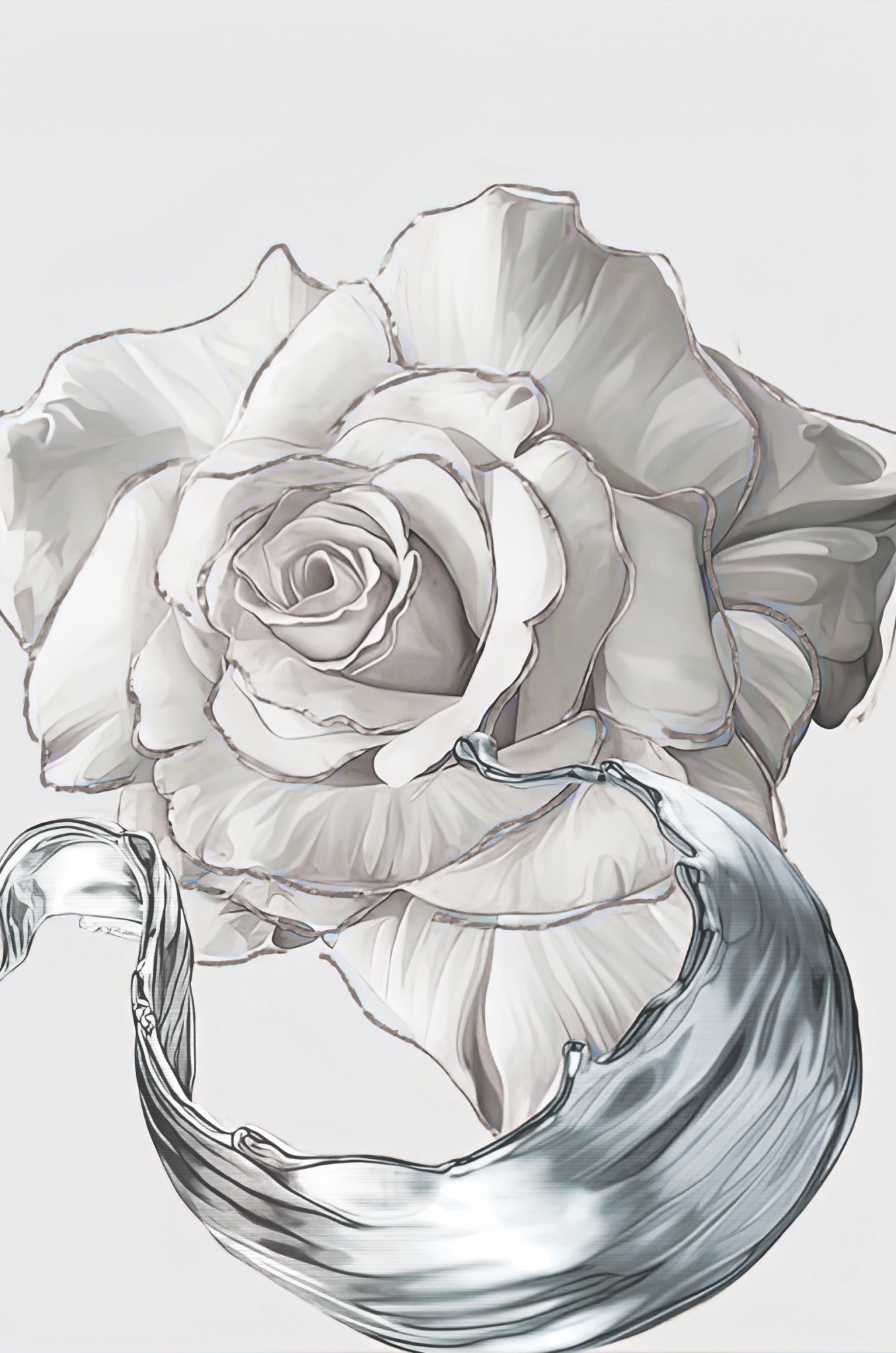 SULC-27 LETO White Rose With Silver Edge Modern Acrylic Wall Art