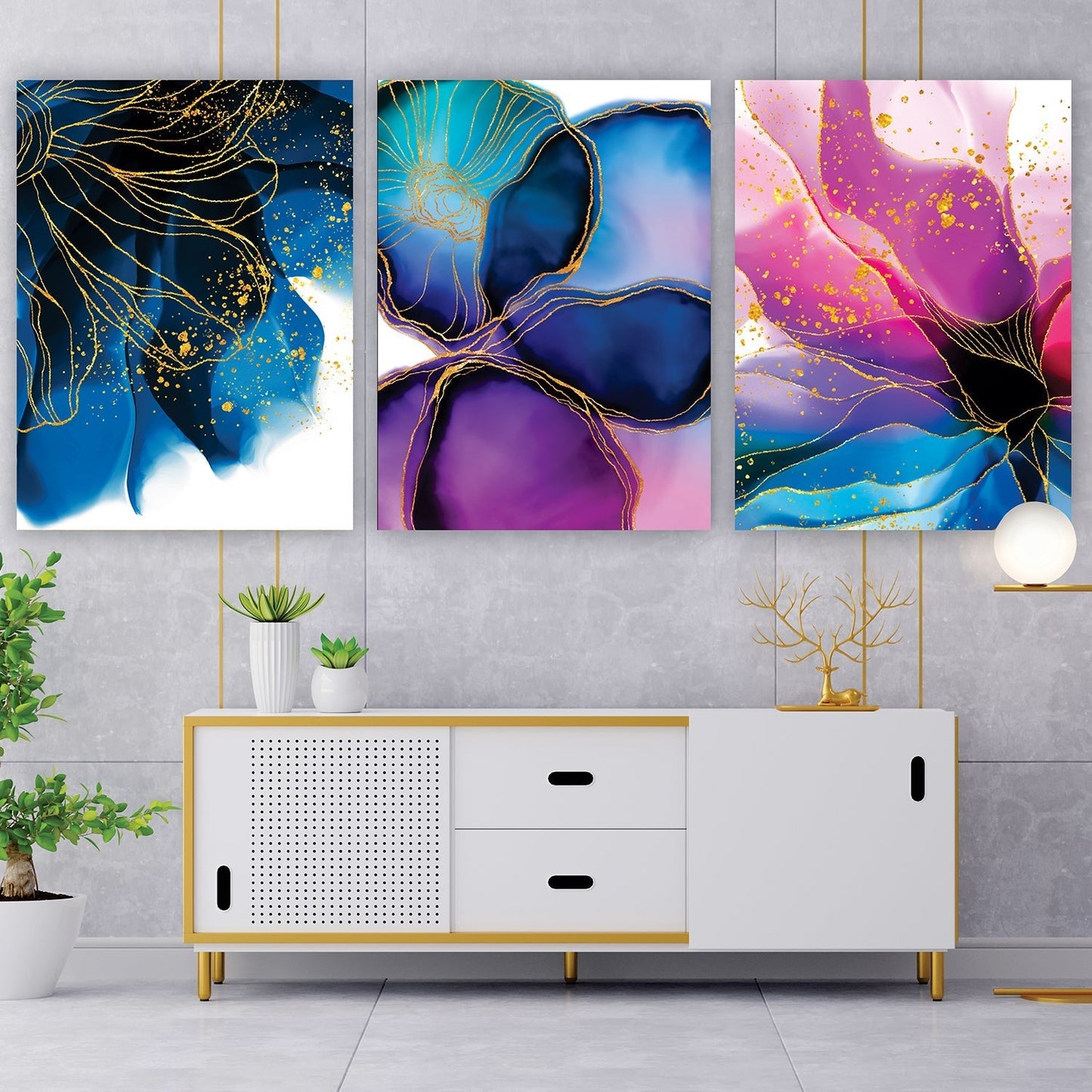 PALC-51 CATE Multi Colored Floral Modern Acrylic Wall Art