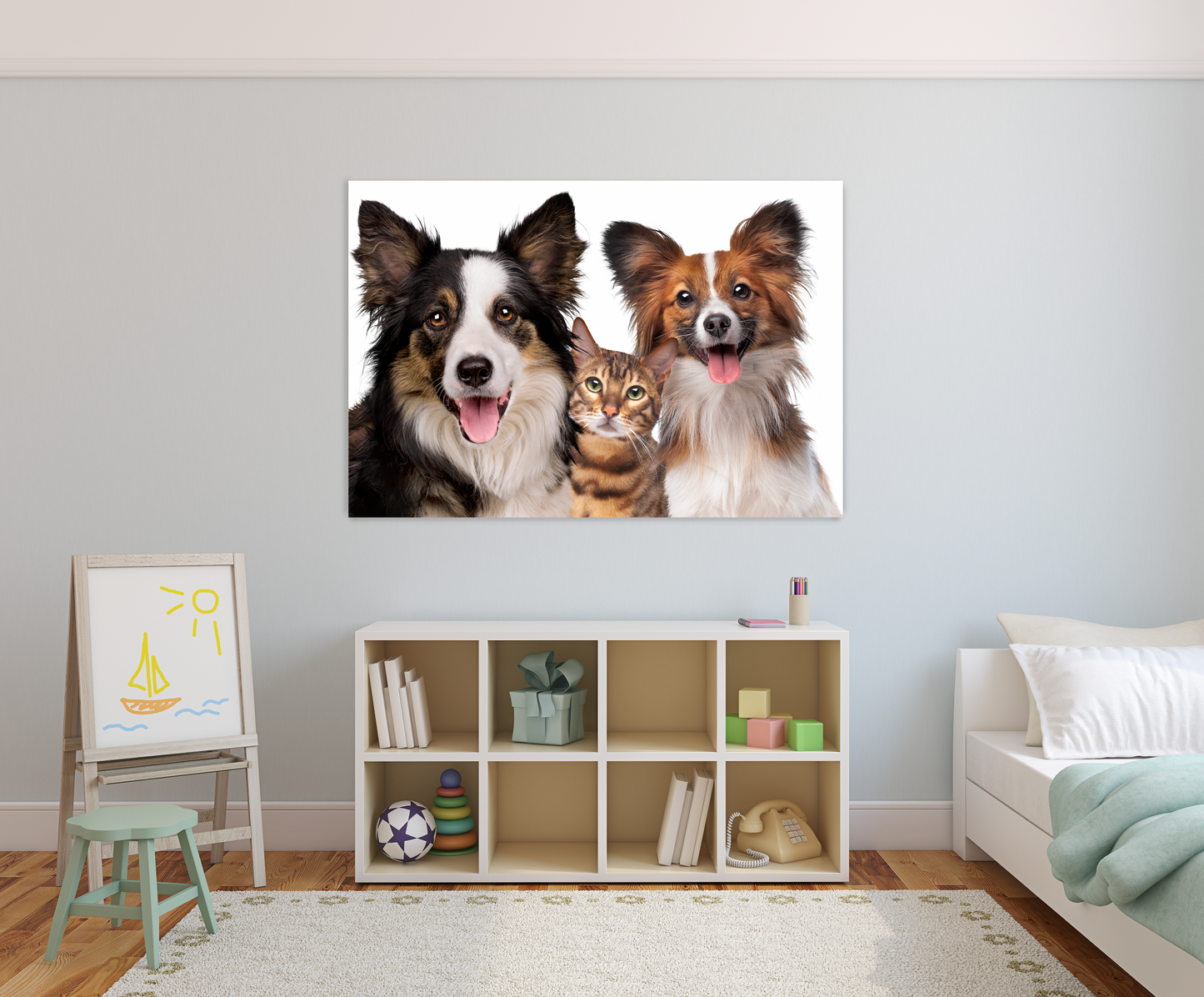 NC-52 FLINT Border Collie & Cat Wall Art Print TG