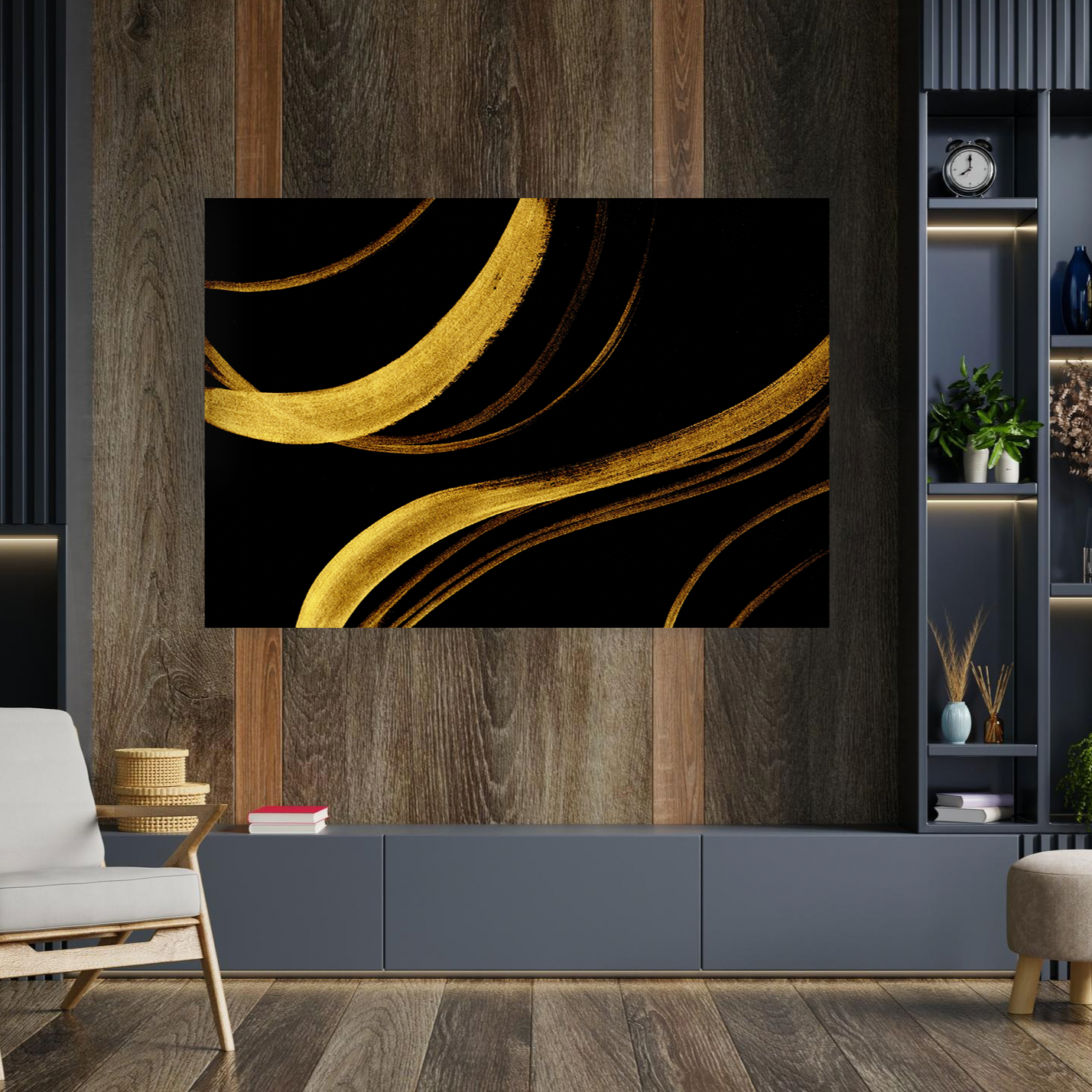 NC-66 EBONY Gold Inked Marble Modern Wall Art TG