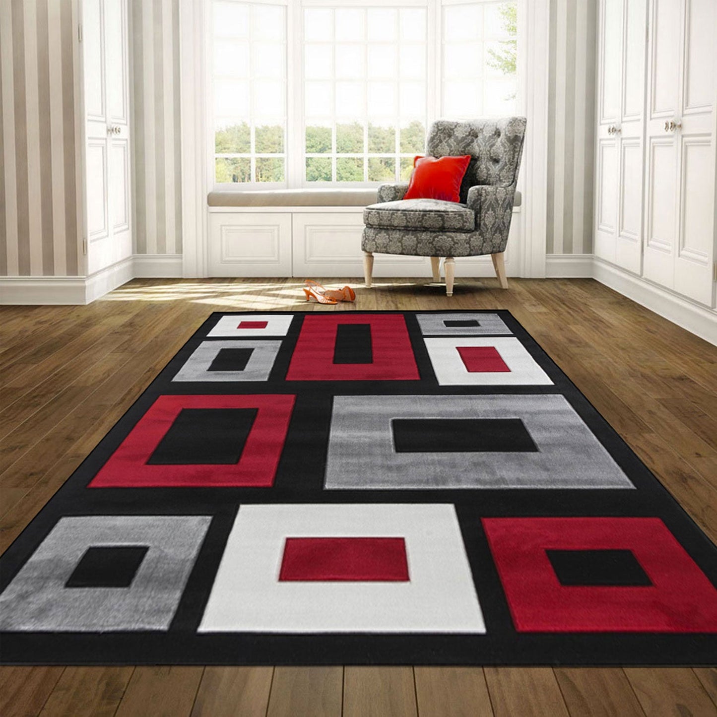GRMI28 VALE Red and Grey Rectangles Rug