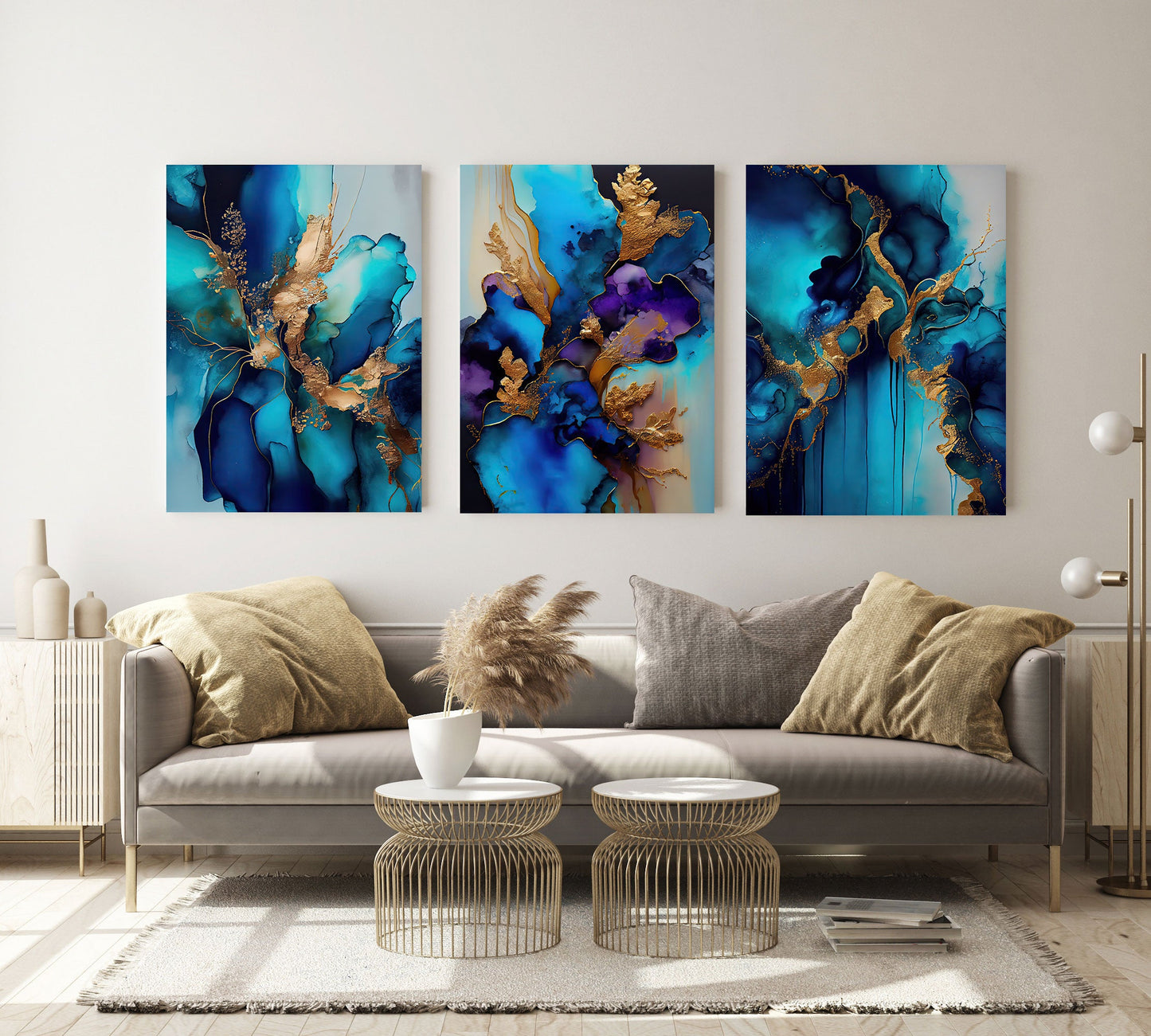 NC-108 JAXON Blue Flower Splash Modern Acrylic Wall Art