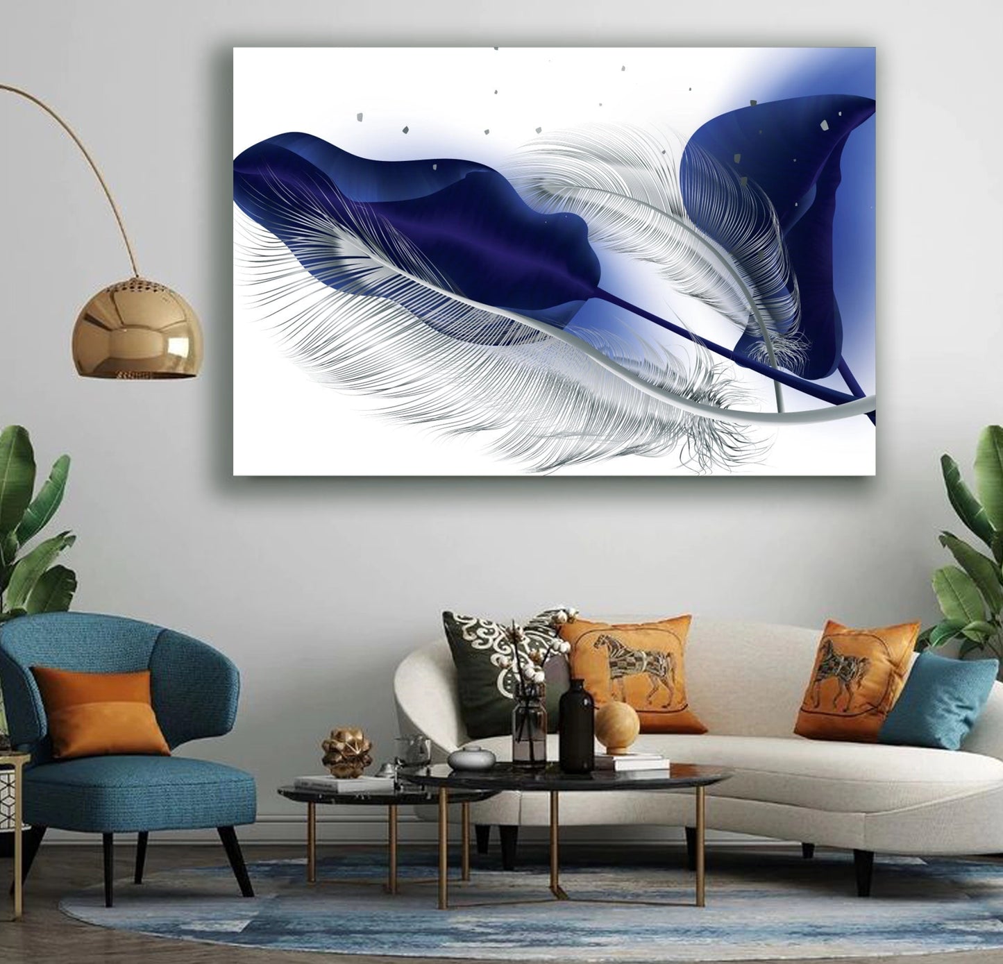 LEAVES Gold, Black/Red/Blue/Turquoise Feather Modern Wall Art TG