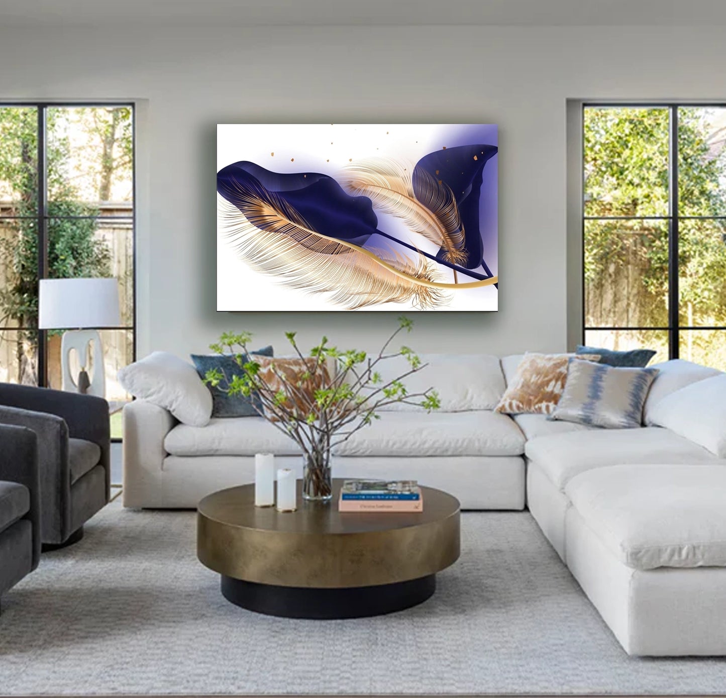 SULC-42 LEAVES Gold, Black/Red/Blue/Turquoise Feather Modern Acrylic Wall Art