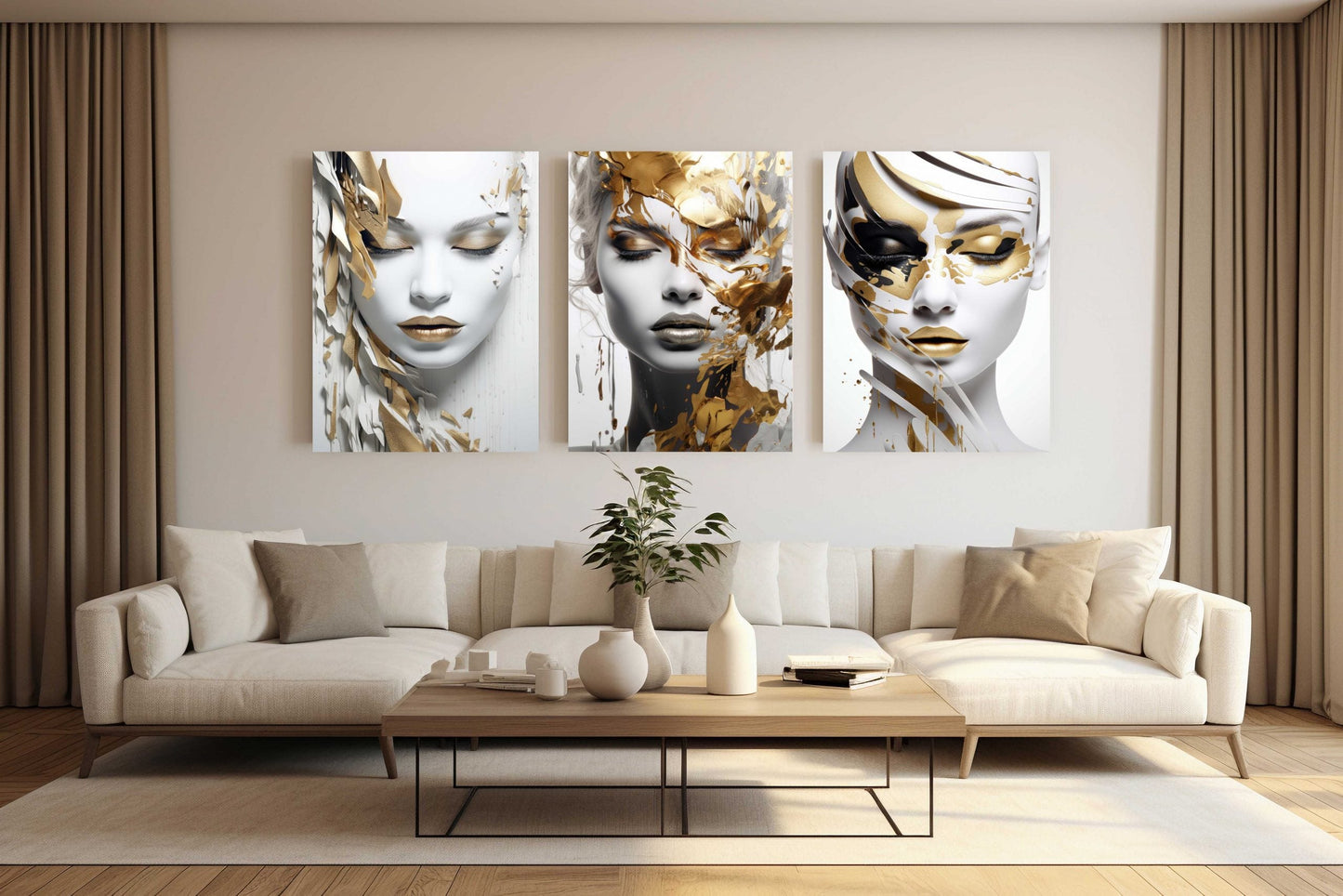 NC-115 PLYLON Woman with Gold Splash Modern Acrylic Wall Art
