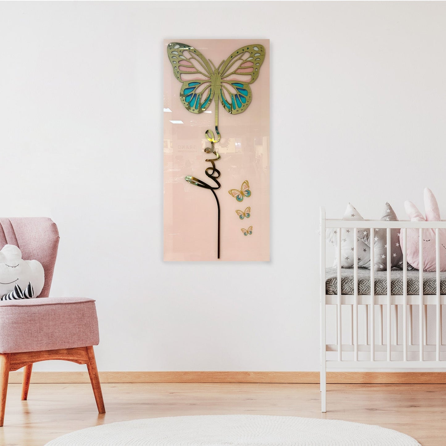 PALC-66 ZYRON 3D Love & Butterfly Pink Acrylic Mirror Prints