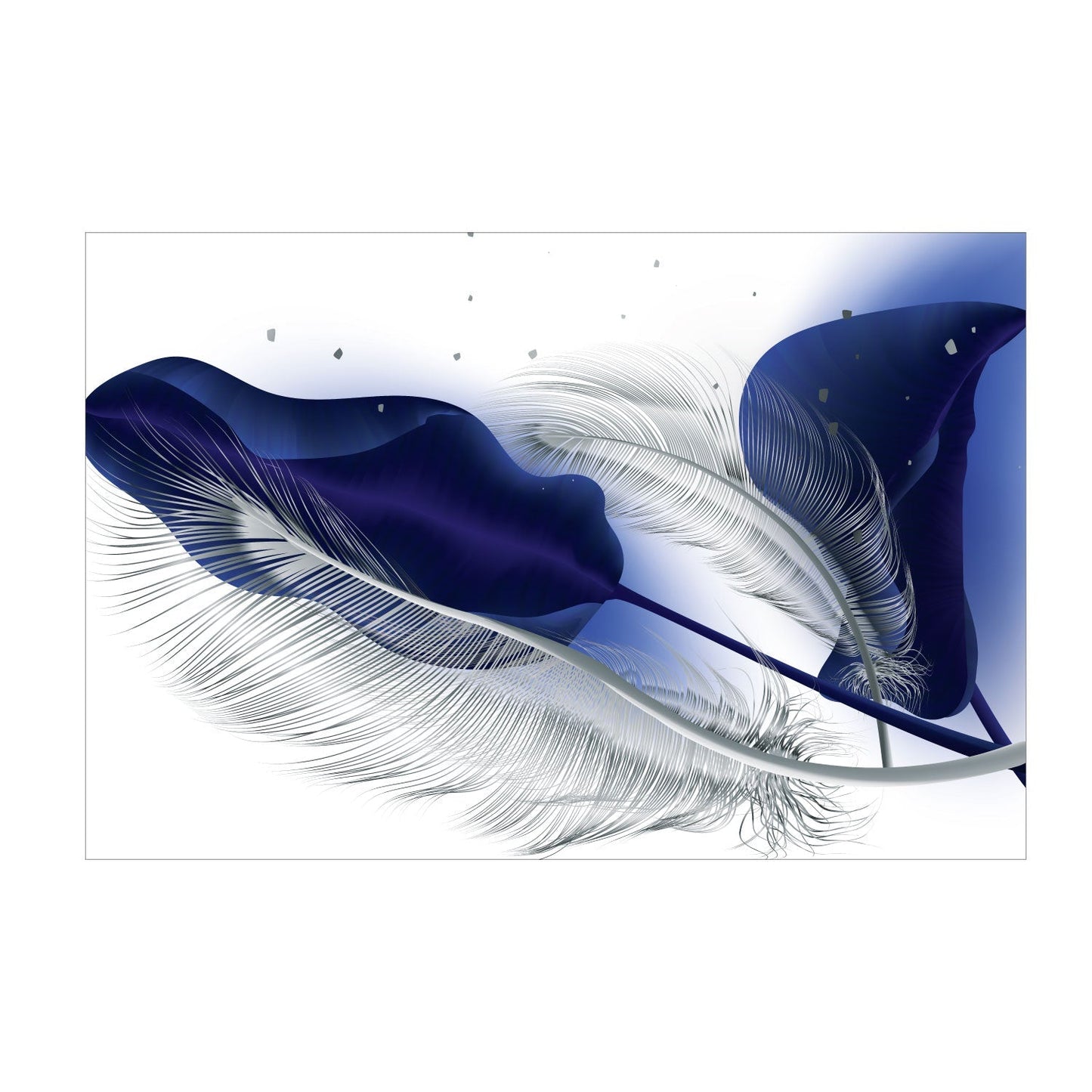 SULC-42 LEAVES SILVER, Blue/Light Blue Feather Modern Wall Art TG