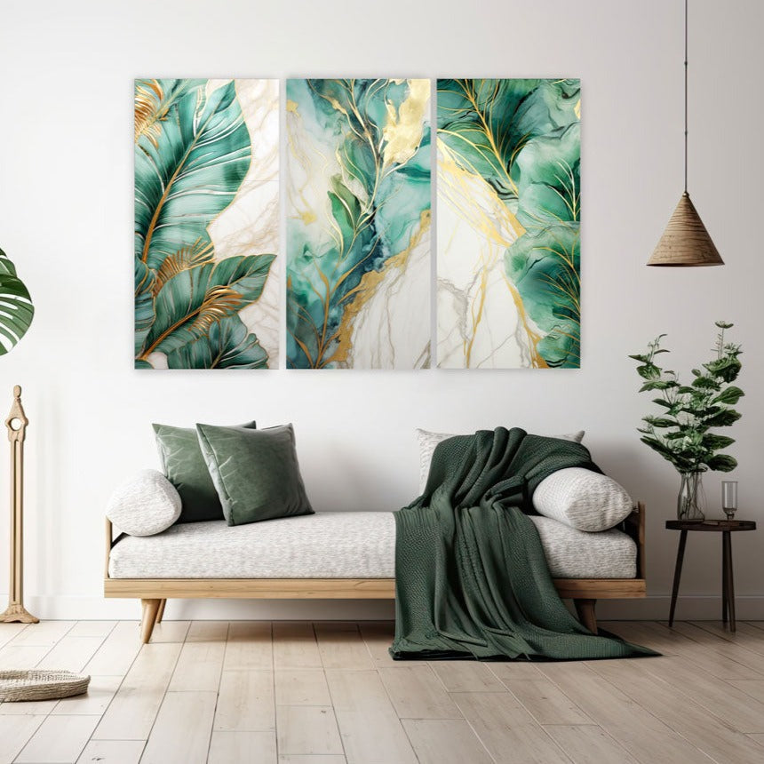 NC-105 CALISTA II Green Leaves Modern Acrylic Wall Art