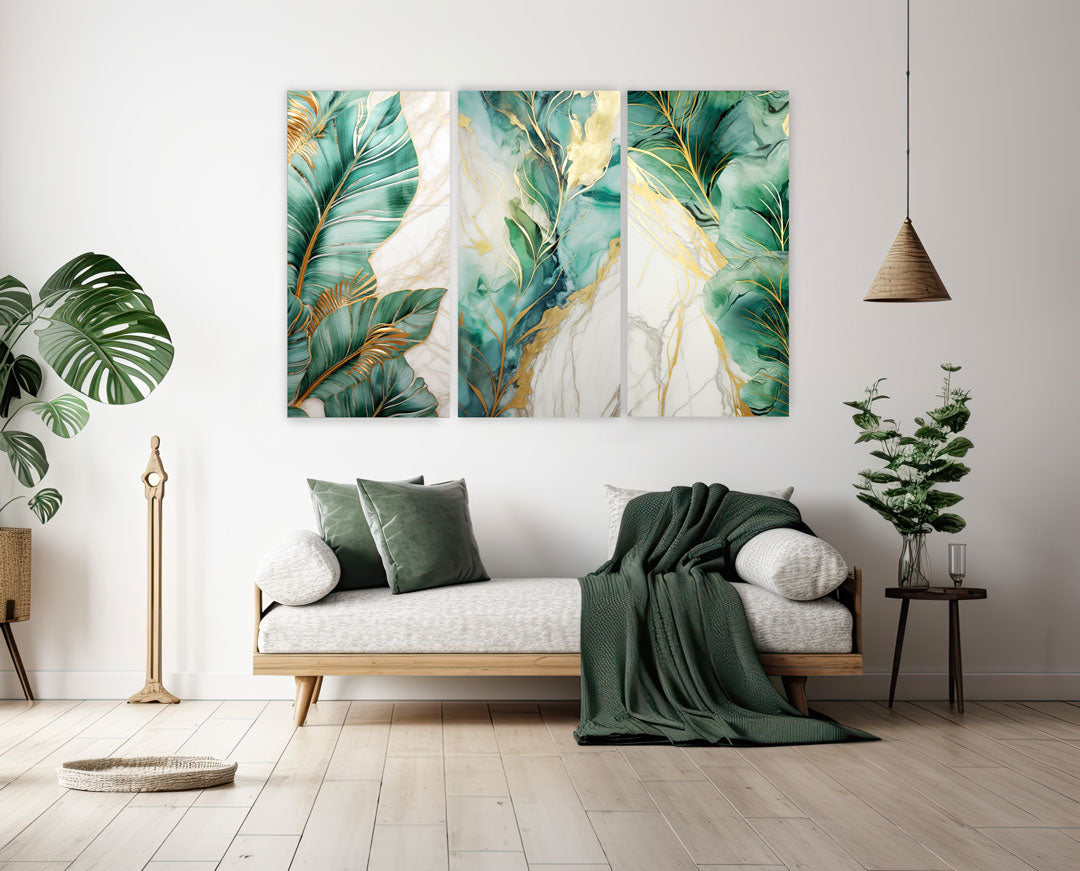 NC-105 CALISTA II Green Leaves Modern Acrylic Wall Art
