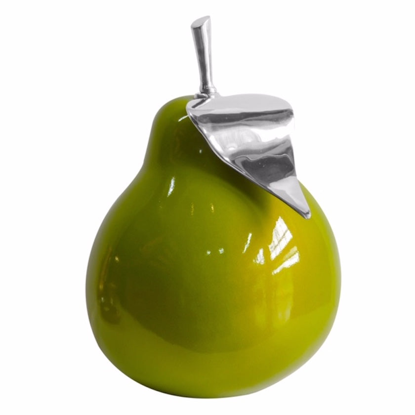 PEAR Sculpture Green with Aluminum Leaf