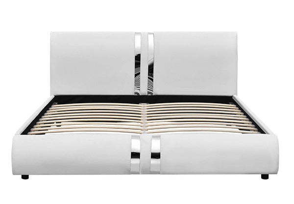 WI-1143 UPHOLSTERED Modern Queen Bed with Iron Pieces Decor and Adjustable Headboard