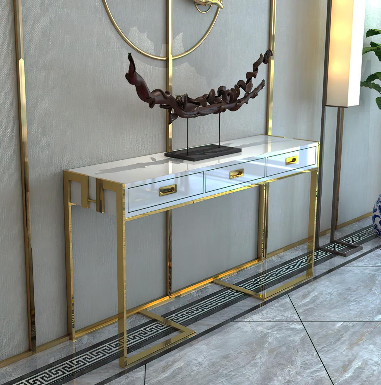 MARE Console Table Glossy White & Gold
