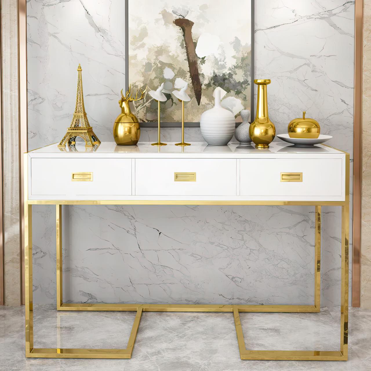 MARE Console Table Glossy White & Gold